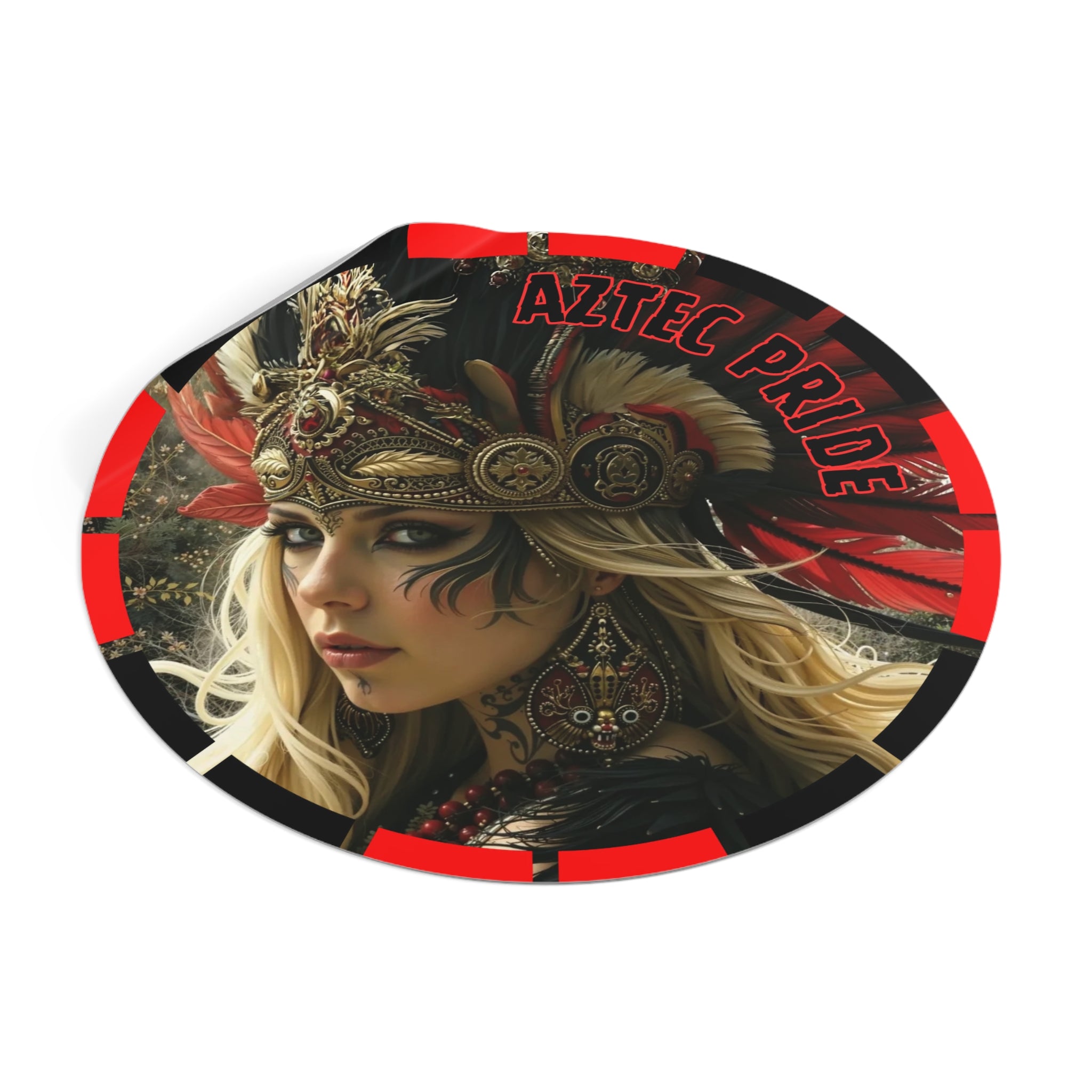 Aztec Fireheart Queen Round Vinyl Sticker – Waterproof Matte Decal (2”–6”)