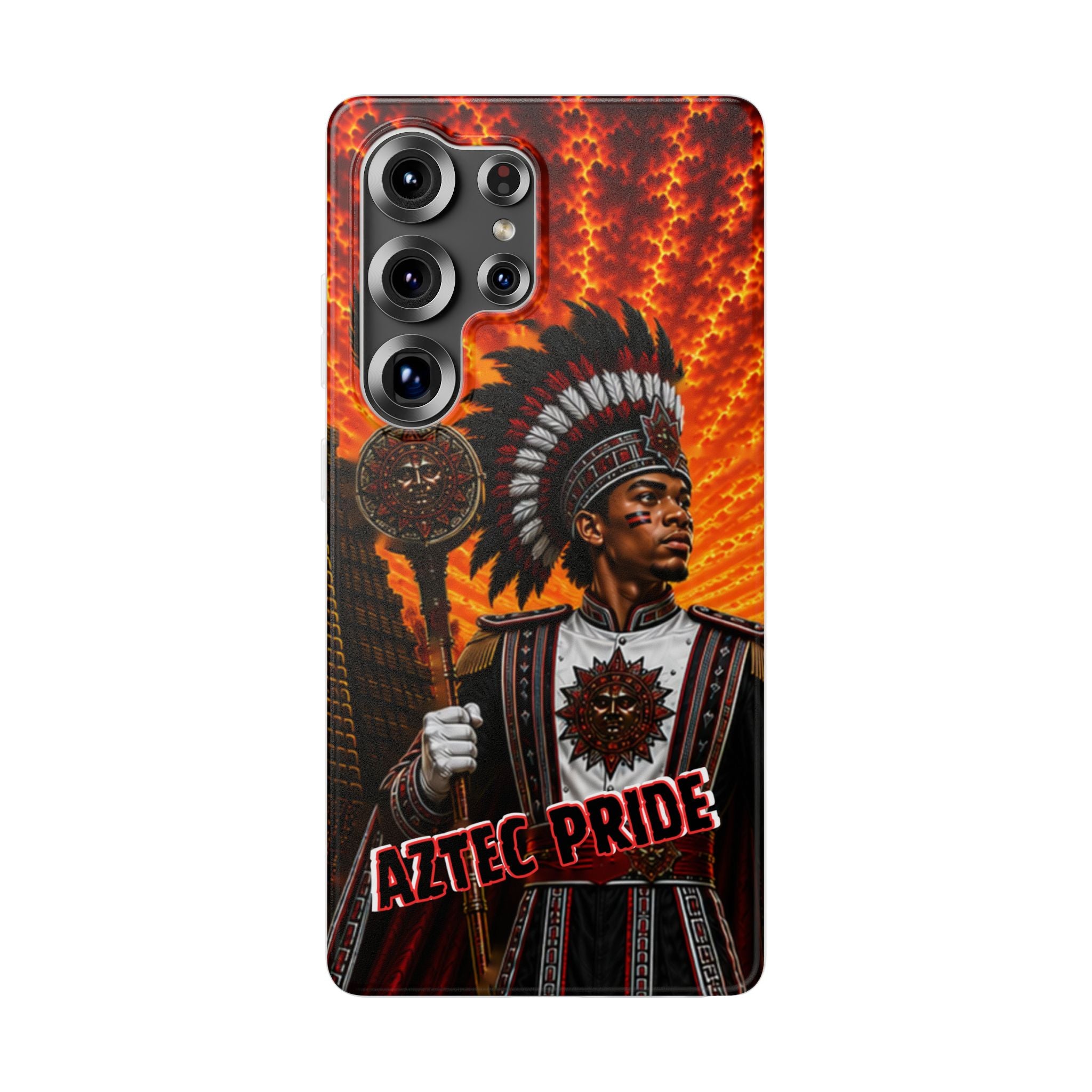 Aztec Drum Major Warrior – Flexi Phone Case (iPhone & Samsung • Clear TPU • Made & Shipped in the USA • 🚚 FREE USA Shipping • Personalized Option)