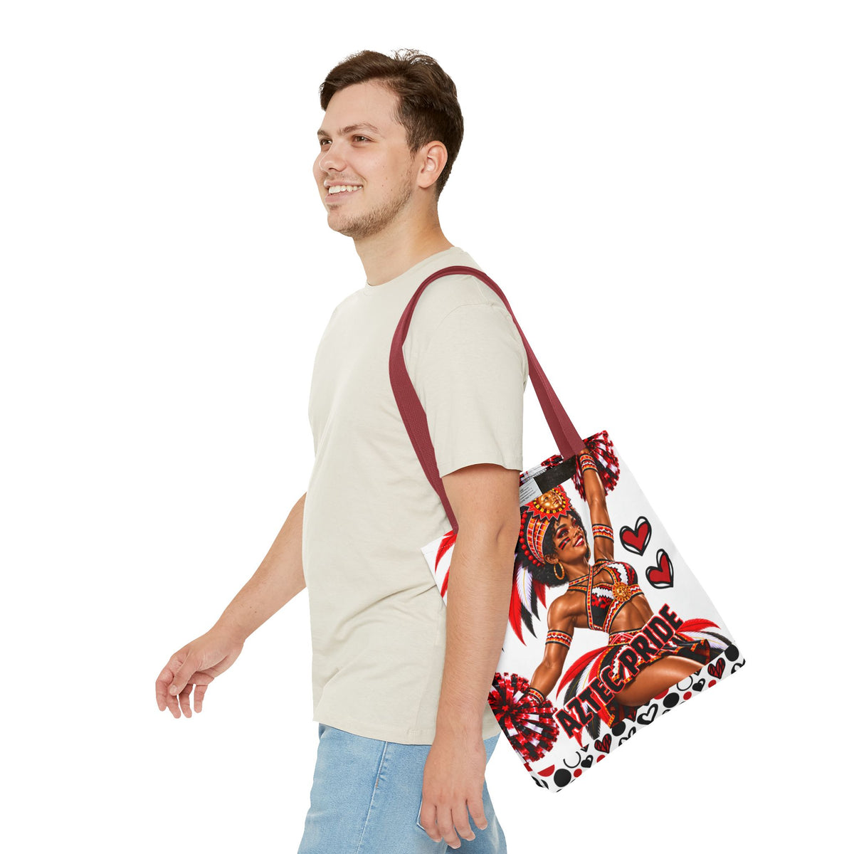 Aztec Cheerleader Warrior Tote Bag | Aztec-Inspired AI Art • Made & Shipped in the USA • 🚚 FREE USA Shipping • FREE Personalization