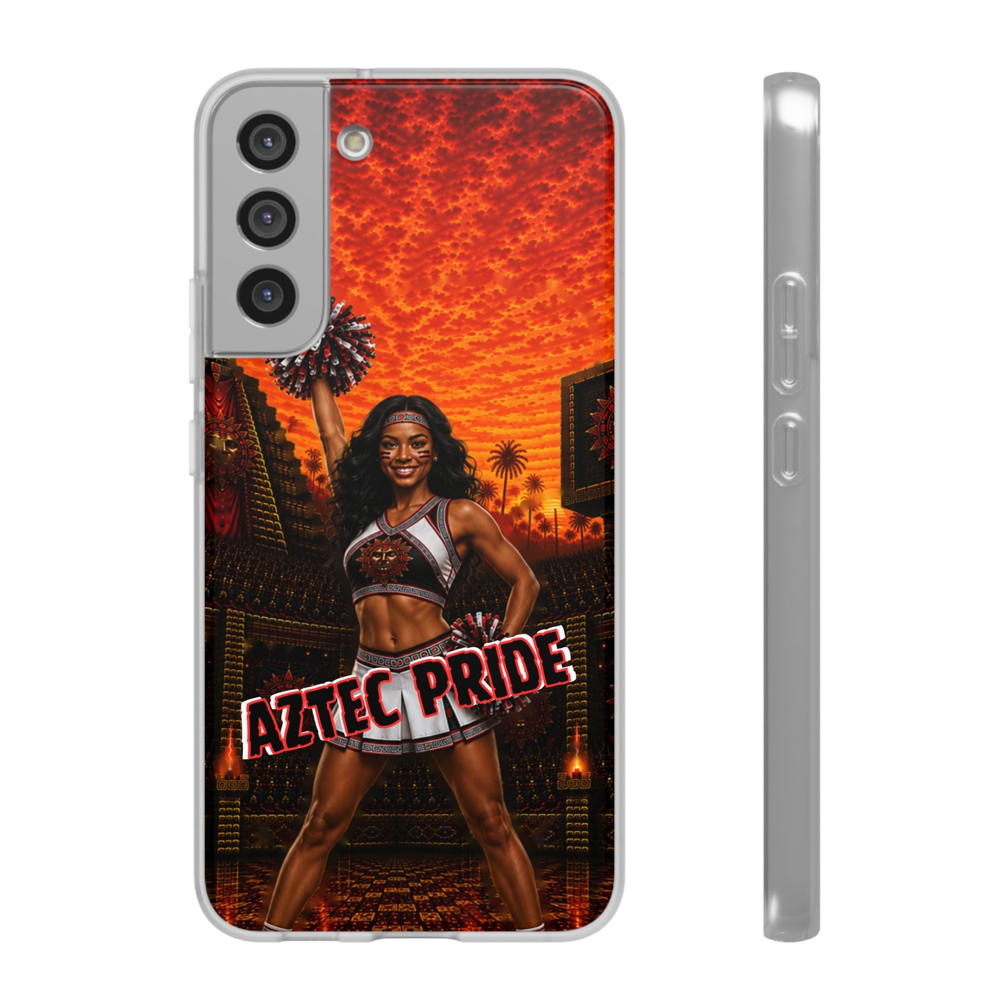 Aztec Cheerleader Warrior – Flexi Phone Case (iPhone & Samsung • Clear TPU • Made & Shipped in the USA • 🚚 FREE USA Shipping • Personalized Option)