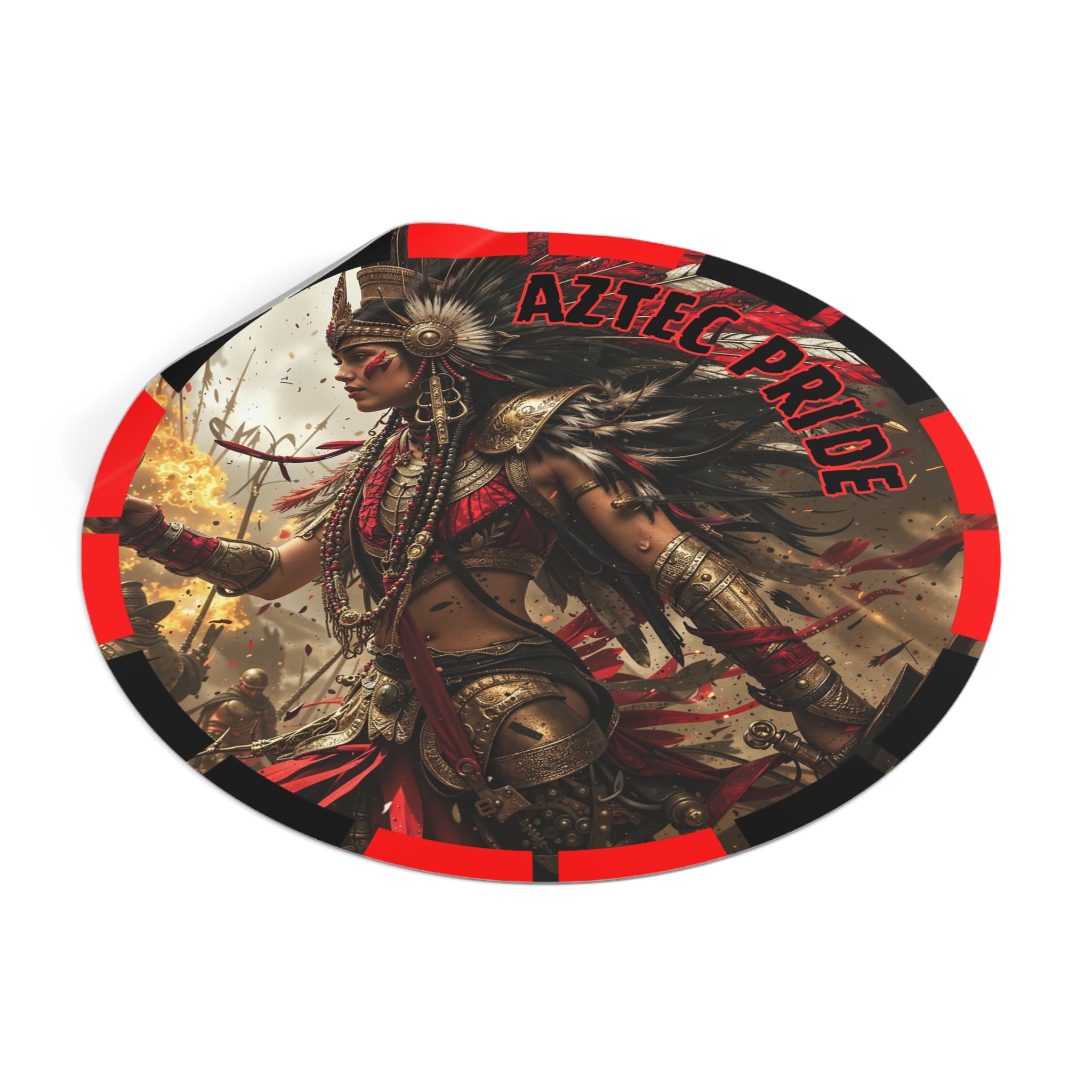 Aztec Warrior Queen Round Vinyl Sticker – Waterproof Matte Decal (2”–6”)