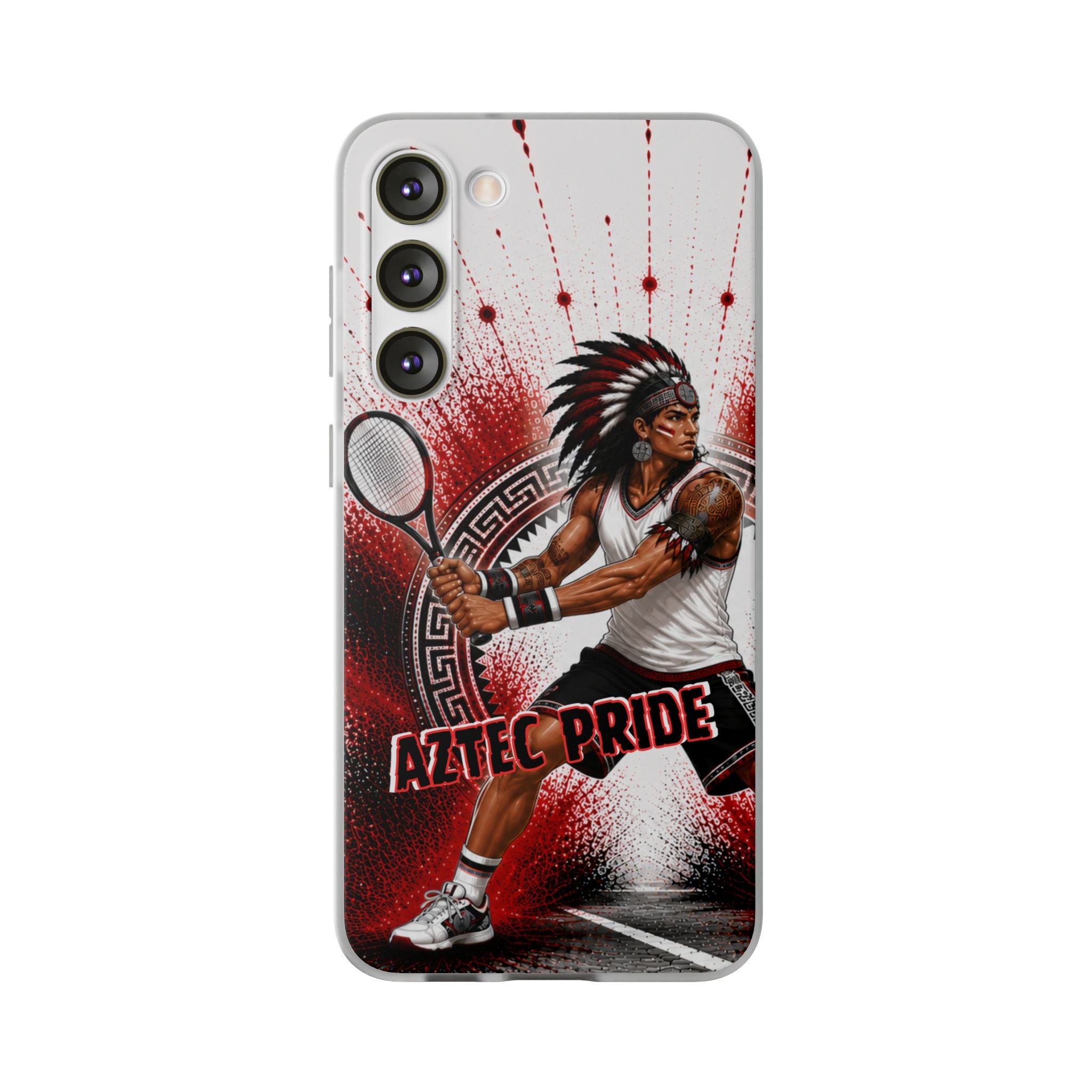 Aztec Tennis Male Warrior – Flexi Phone Case (iPhone & Samsung • Clear TPU • Made & Shipped in the USA • 🚚 FREE USA Shipping • Personalized Option)