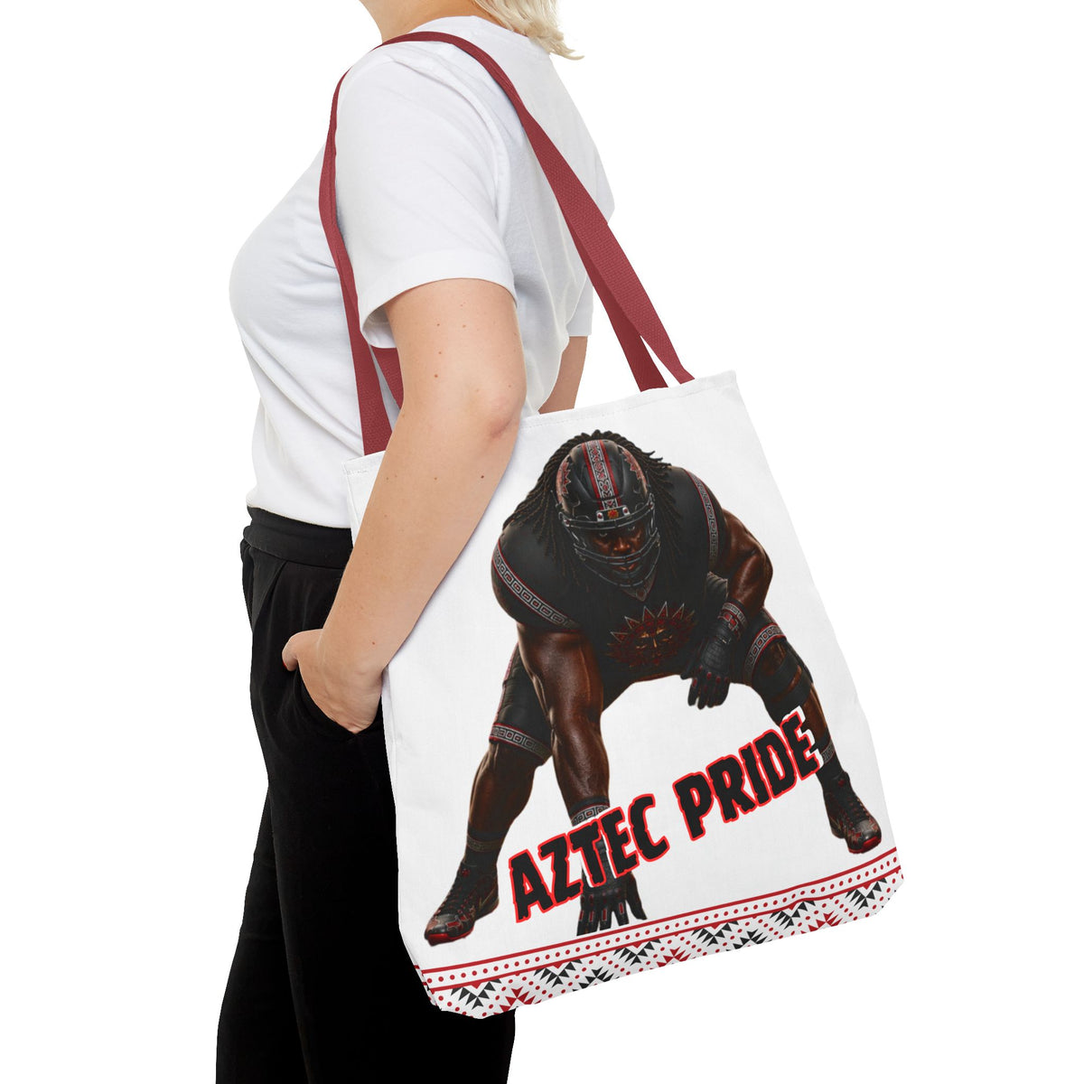 Aztec Football O-Line Warrior Tote Bag | Aztec-Inspired AI Art • Made & Shipped in the USA • 🚚 FREE USA Shipping • FREE Personalization