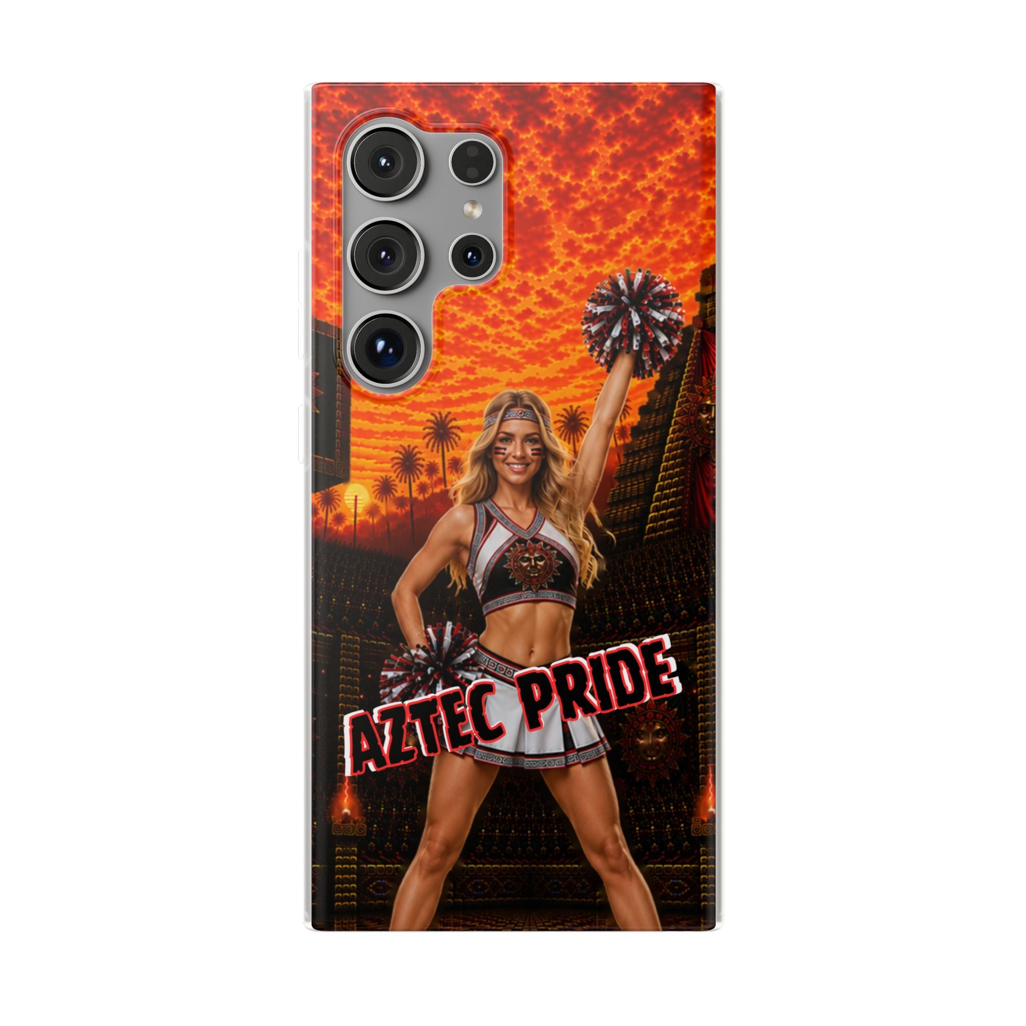 Aztec Cheerleader Warrior – Flexi Phone Case (iPhone & Samsung • Clear TPU • Made & Shipped in the USA • 🚚 FREE USA Shipping • Personalized Option)
