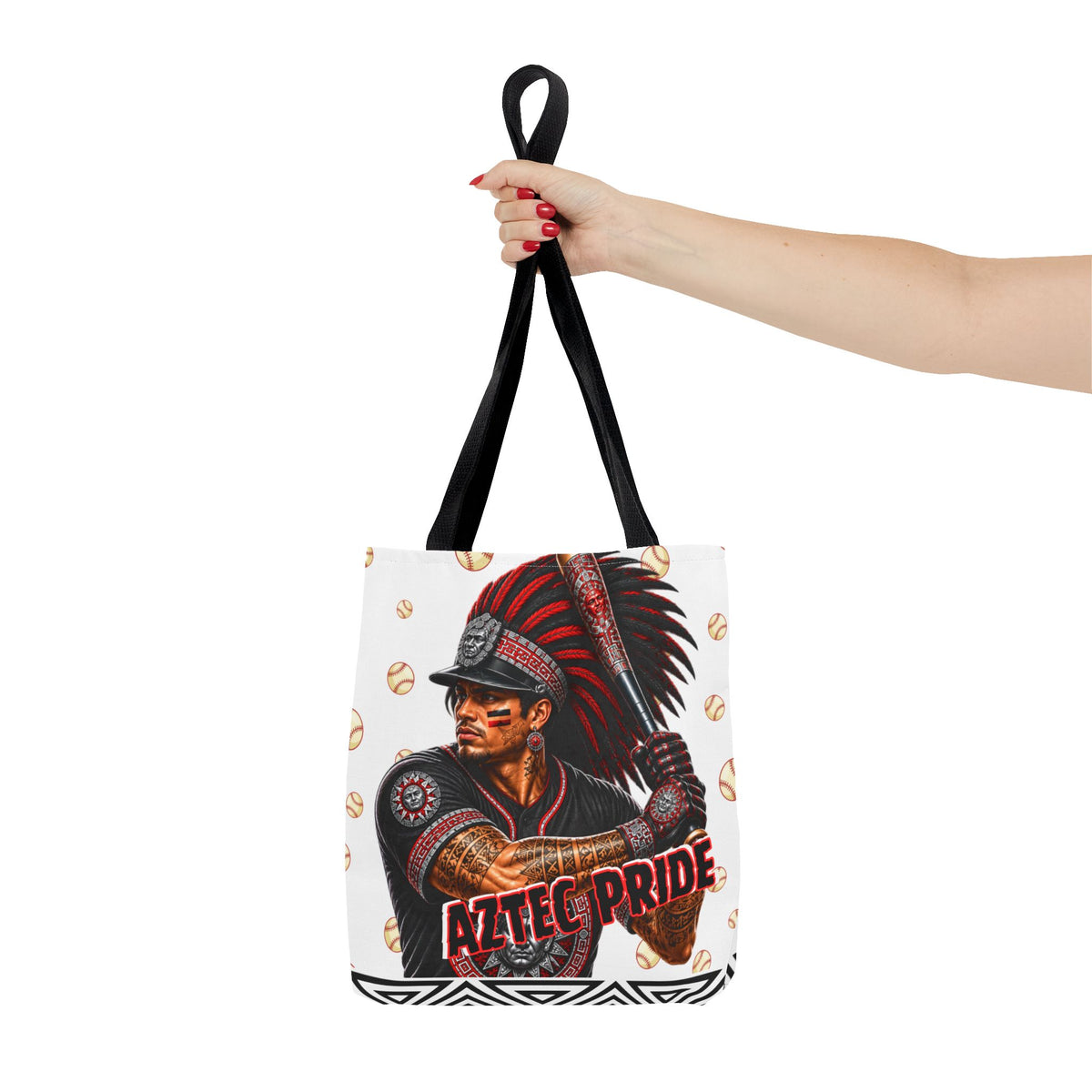 Aztec Baseball Warrior Tote Bag | Aztec-Inspired AI Art • Made & Shipped in the USA • 🚚 FREE USA Shipping • FREE Personalization