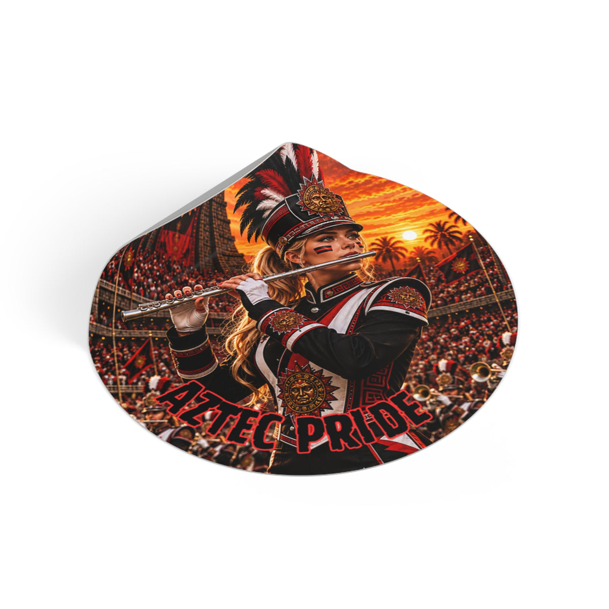 Aztec Band Warrior Round Vinyl Sticker 2”–6” | Made & Shipped in the USA • 🚚 FREE USA Shipping • Personalized Option