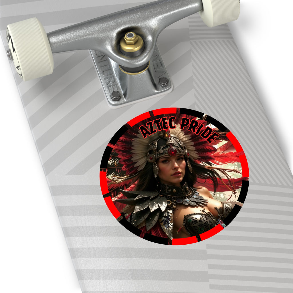 Aztec Blood Feather Goddess Round Vinyl Sticker – Waterproof Matte Decal (2”–6”)