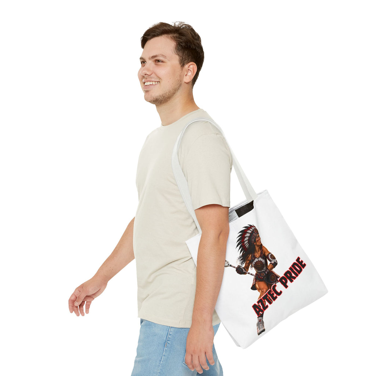 Aztec Lacrosse Female Warrior Tote Bag | Aztec-Inspired AI Art • Made & Shipped in the USA • 🚚 FREE USA Shipping • FREE Personalization