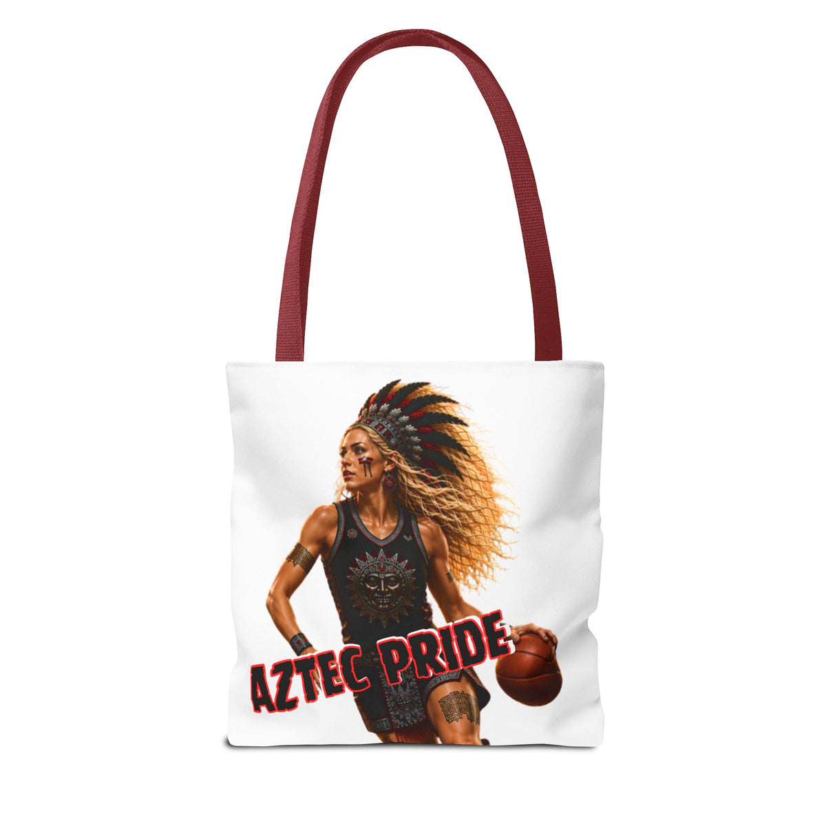 Aztec Basketball Female Warrior Tote Bag | Aztec-Inspired AI Art • Made & Shipped in the USA • 🚚 FREE USA Shipping • FREE Personalization