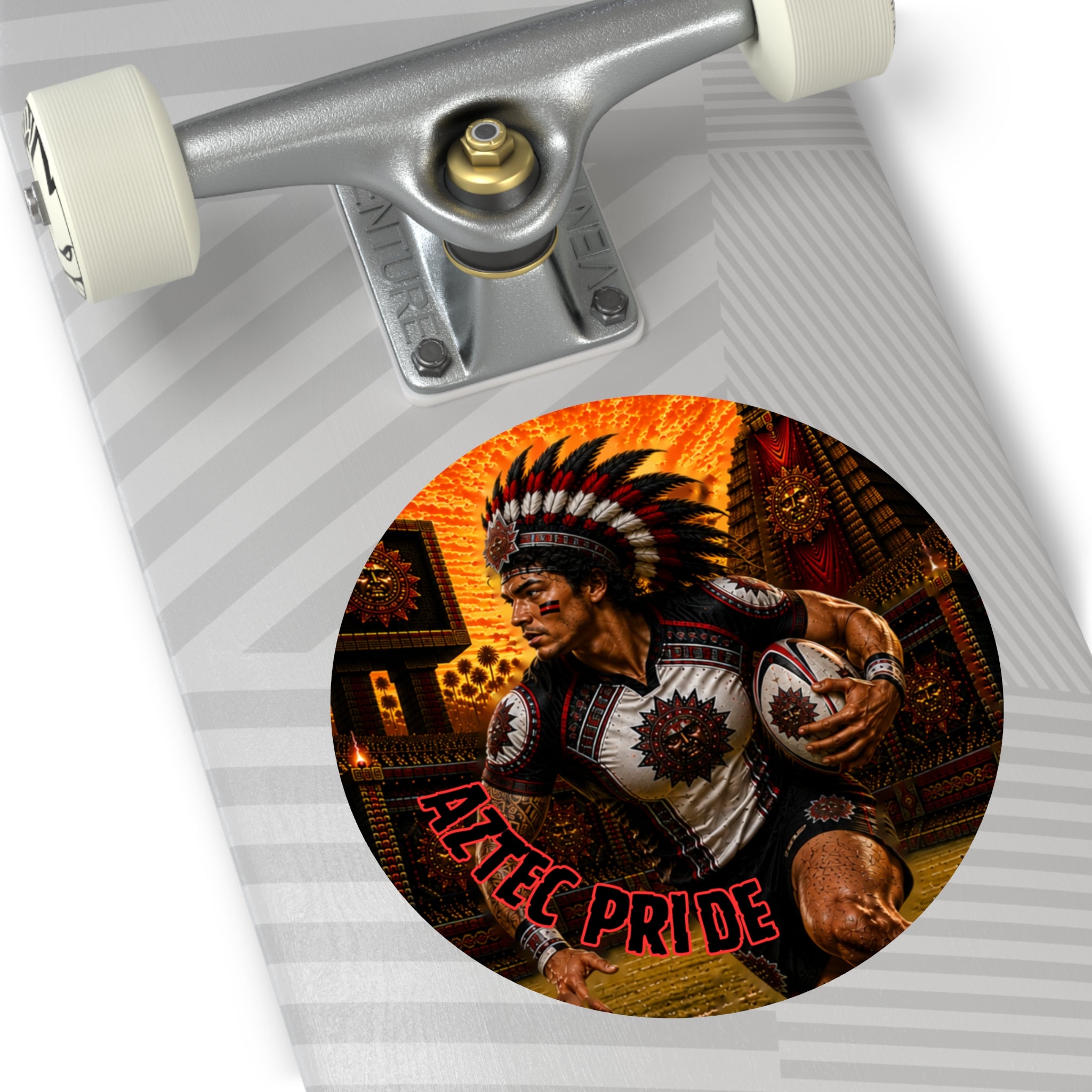 Aztec Rugby Male Warrior Round Vinyl Sticker 2”–6” | Made & Shipped in the USA • 🚚 FREE USA Shipping • Personalized Option