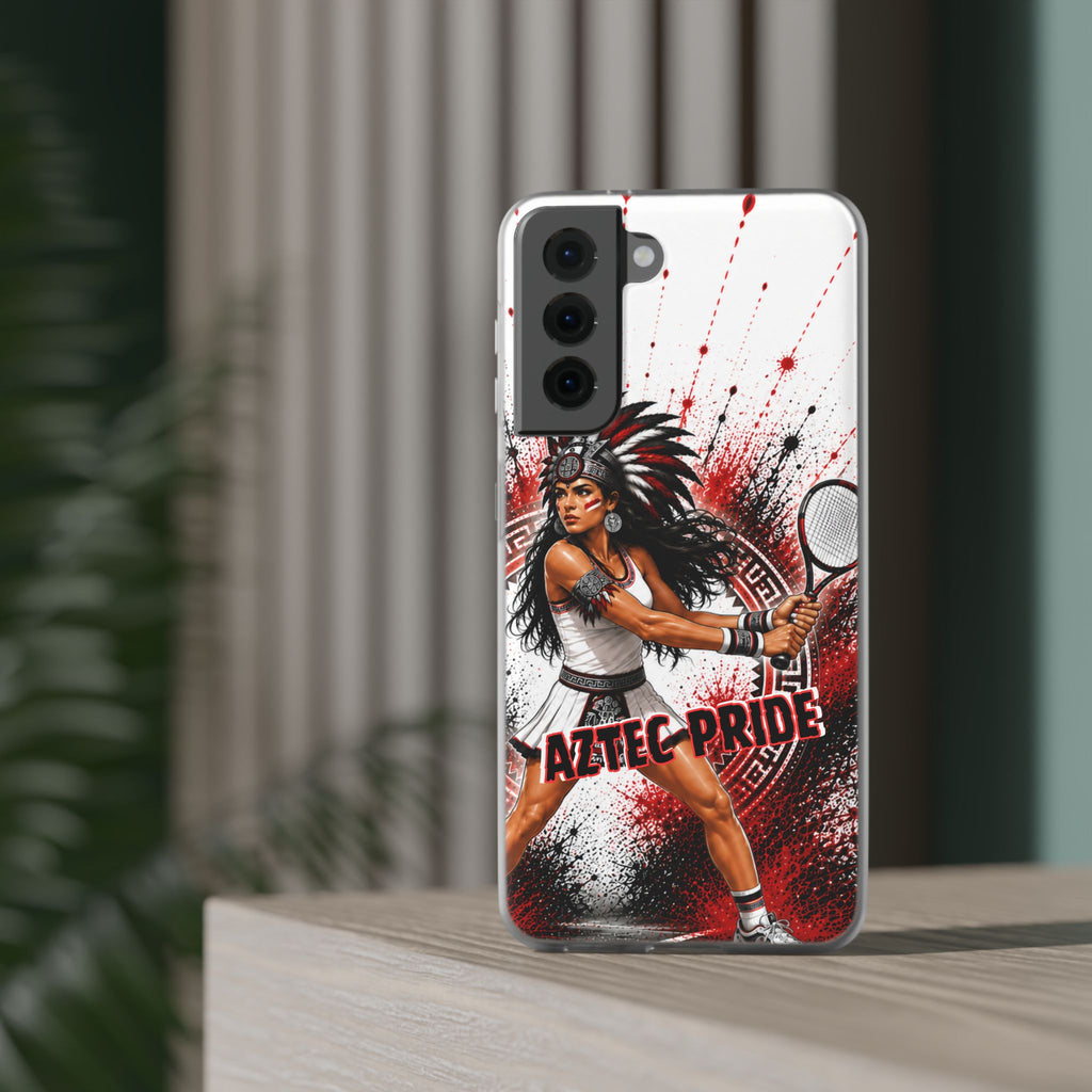 Aztec Tennis Female Warrior – Flexi Phone Case (iPhone & Samsung • Clear TPU • Made & Shipped in the USA • 🚚 FREE USA Shipping • Personalized Option)