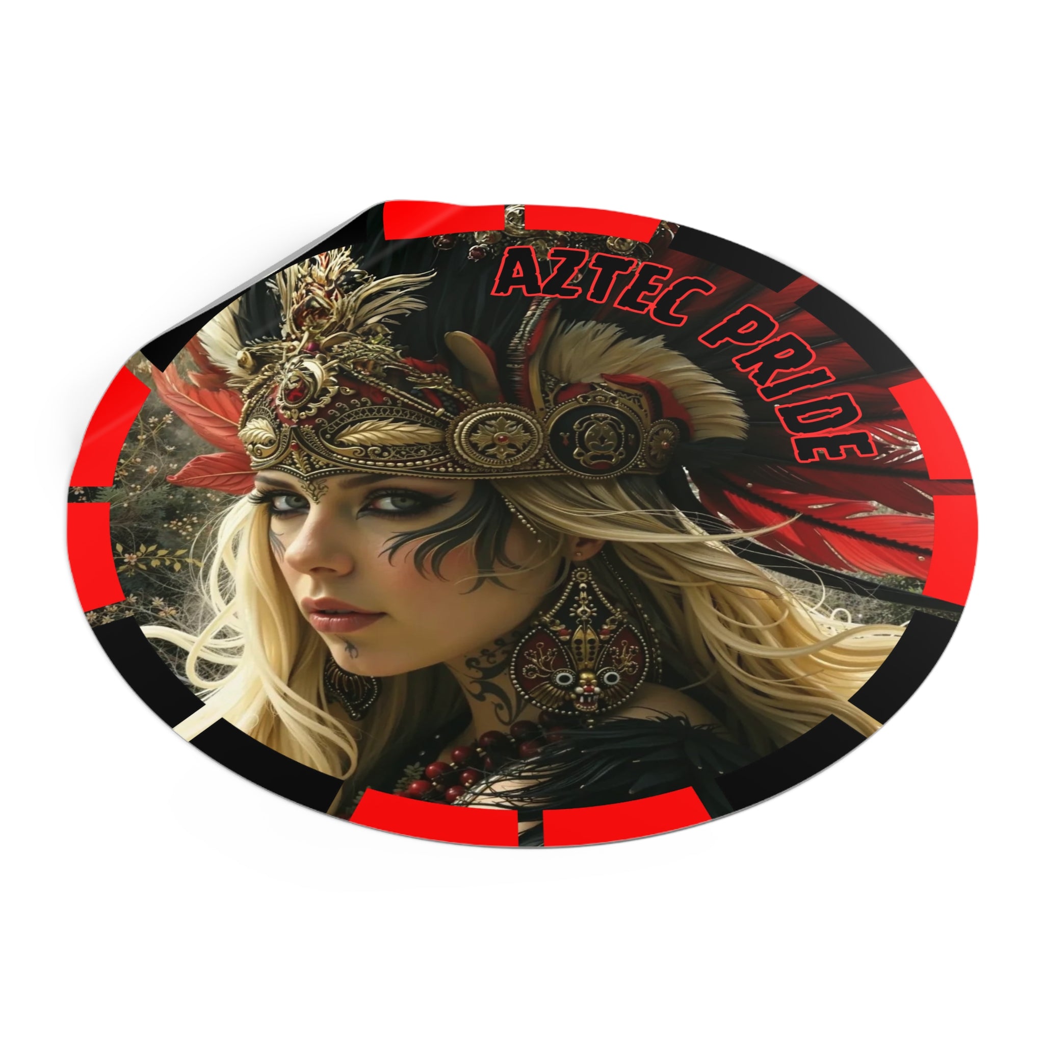 Aztec Fireheart Queen Round Vinyl Sticker – Waterproof Matte Decal (2”–6”)