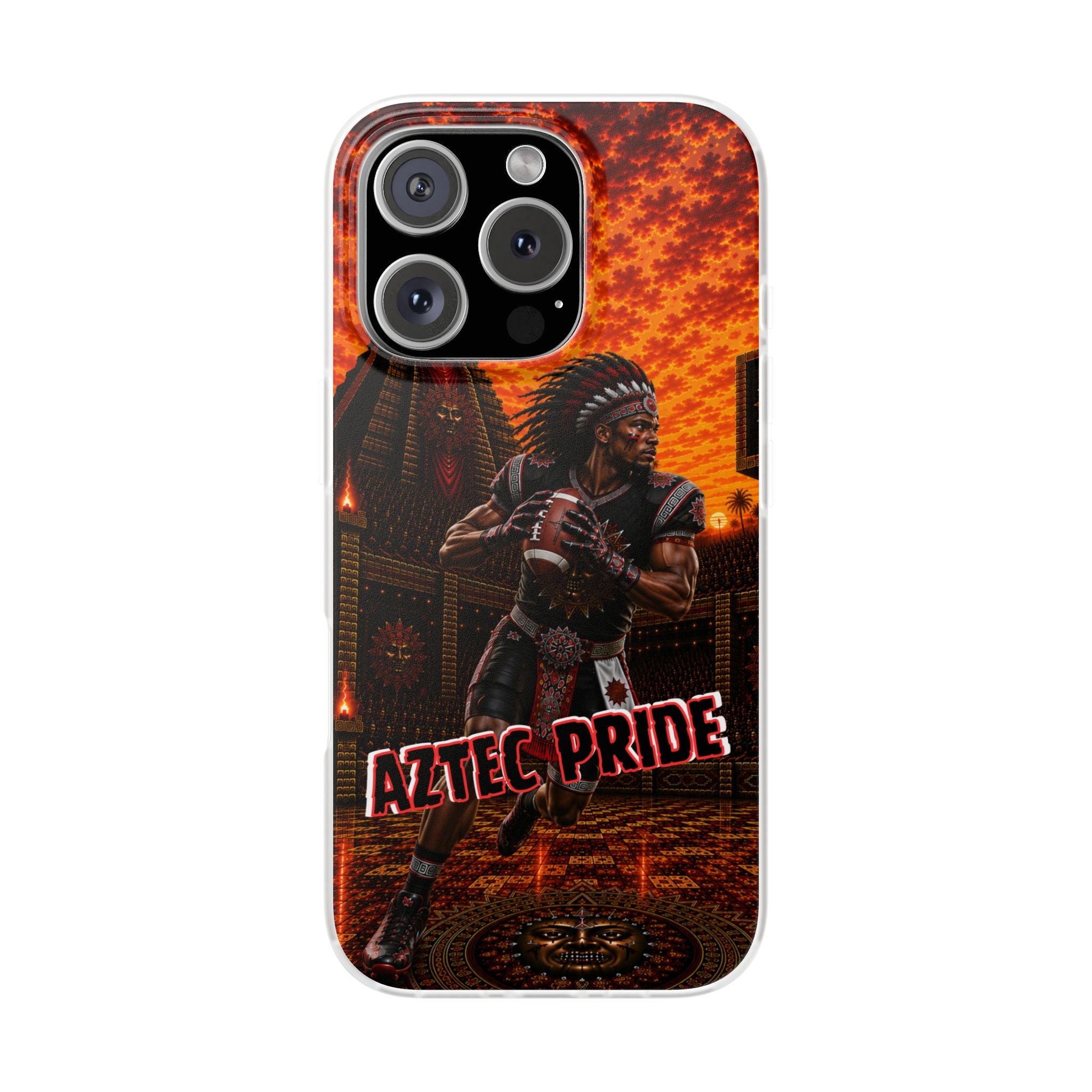 Aztec Football Warrior – Flexi Phone Case (iPhone & Samsung • Clear TPU • Made & Shipped in the USA • 🚚 FREE USA Shipping • Personalized Option)