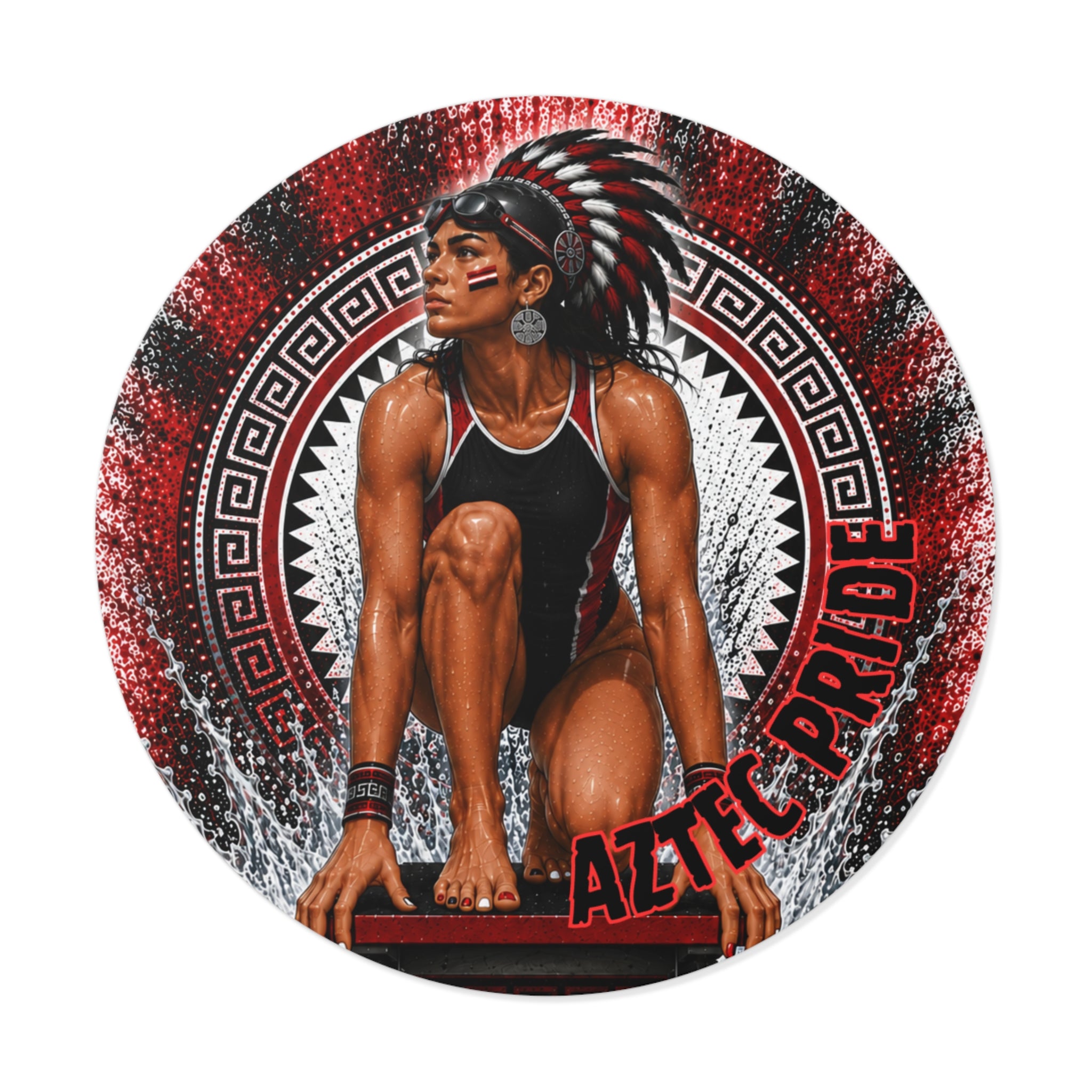 Aztec Swim & Dive Warrior Round Vinyl Sticker 2”–6” | Made & Shipped in the USA • 🚚 FREE USA Shipping • Personalized Option