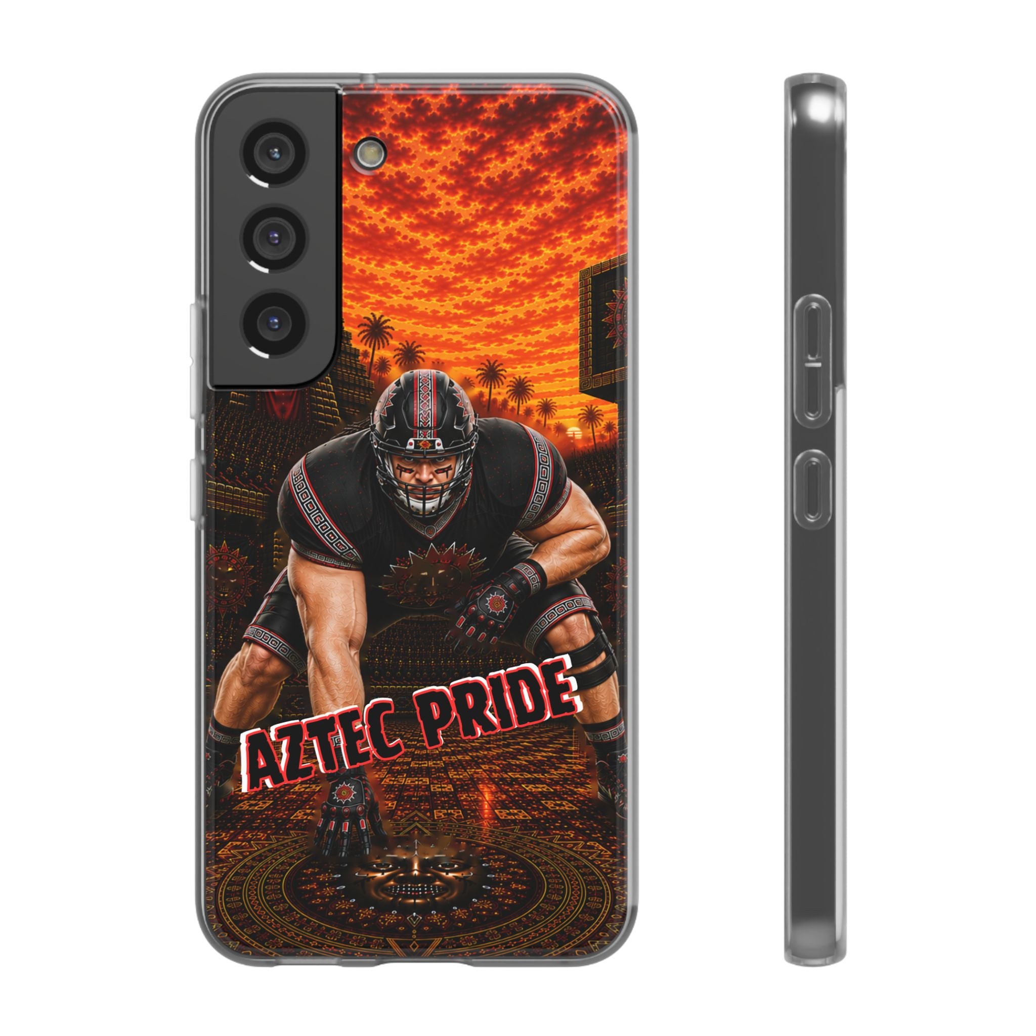 Aztec Football Warrior – Flexi Phone Case (iPhone & Samsung • Clear TPU • Made & Shipped in the USA • 🚚 FREE USA Shipping • Personalized Option)