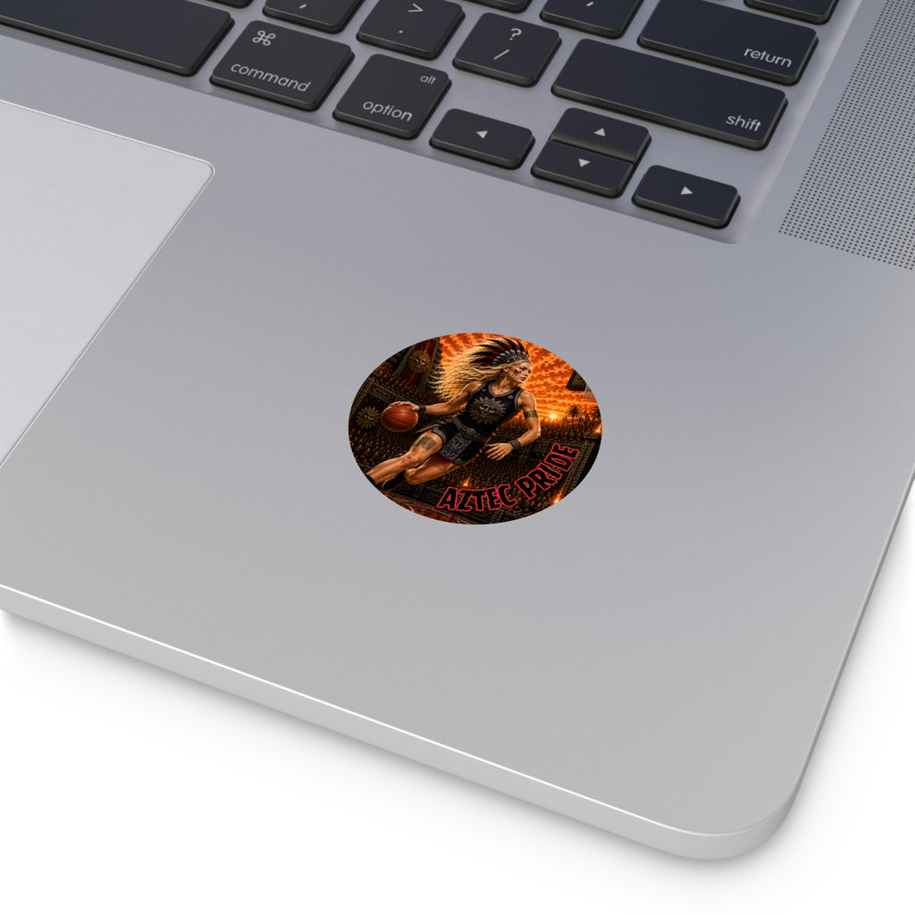 Aztec Basketball Female Warrior Round Vinyl Sticker 2”–6” | Made & Shipped in the USA • 🚚 FREE USA Shipping • Personalized Option