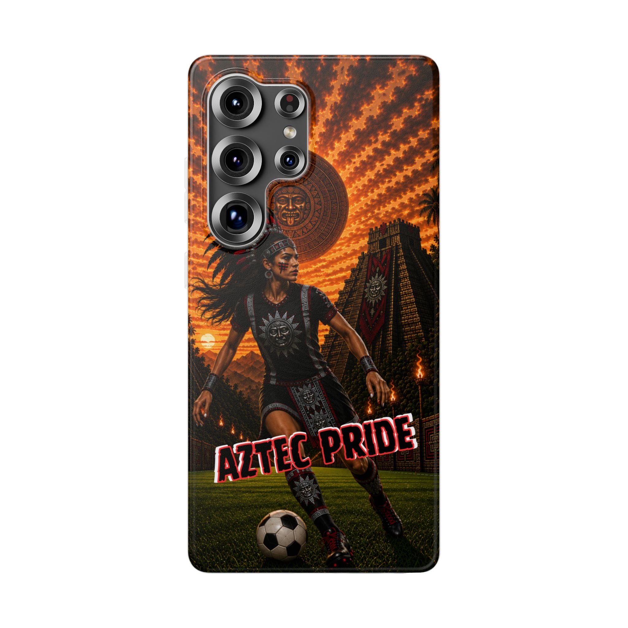 Aztec Soccer Female Warrior – Flexi Phone Case (iPhone & Samsung • Clear TPU • Made & Shipped in the USA • 🚚 FREE USA Shipping • Personalized Option)