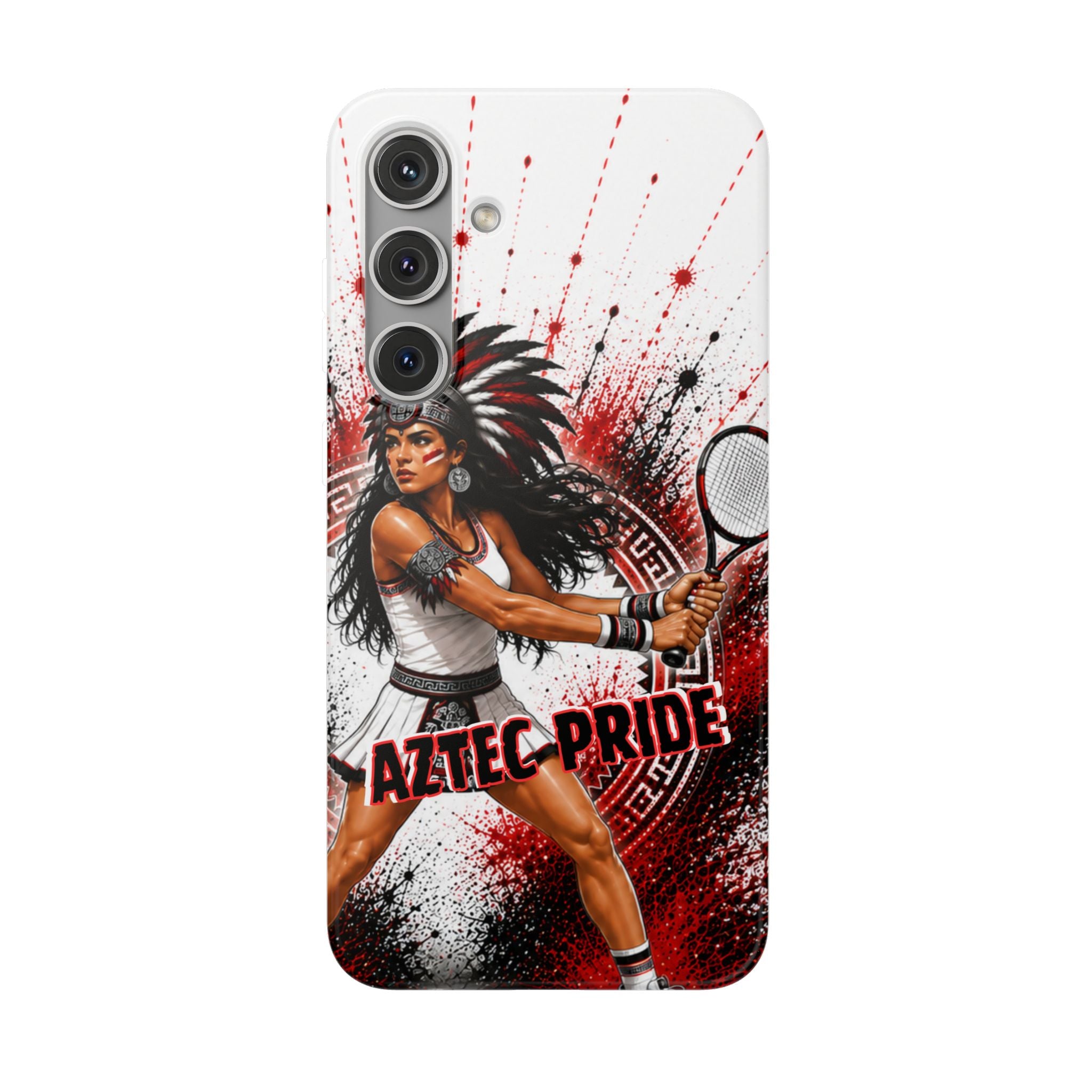 Aztec Tennis Female Warrior – Flexi Phone Case (iPhone & Samsung • Clear TPU • Made & Shipped in the USA • 🚚 FREE USA Shipping • Personalized Option)