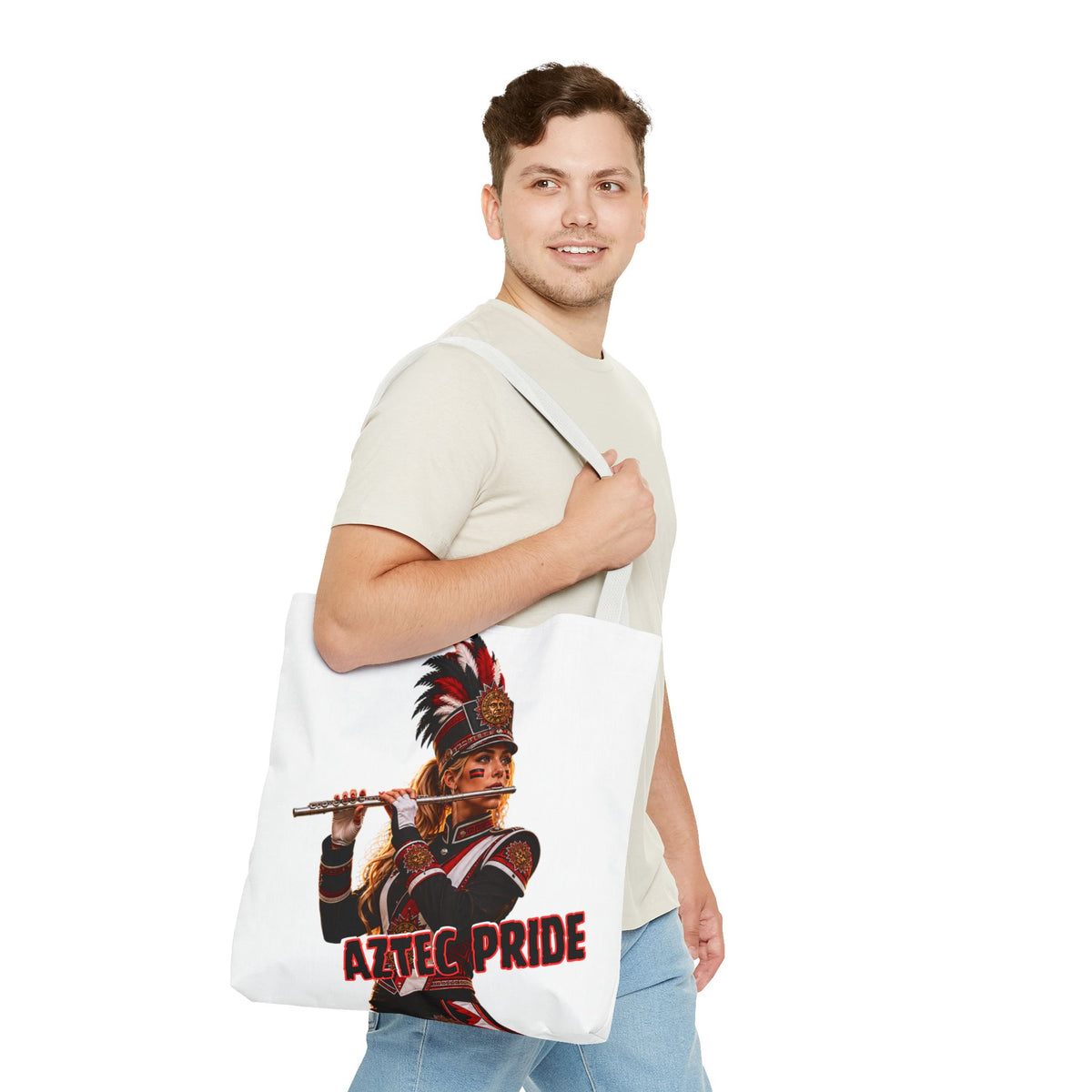 Aztec Band Warrior Tote Bag | Aztec-Inspired AI Art • Made & Shipped in the USA • 🚚 FREE USA Shipping • FREE Personalization