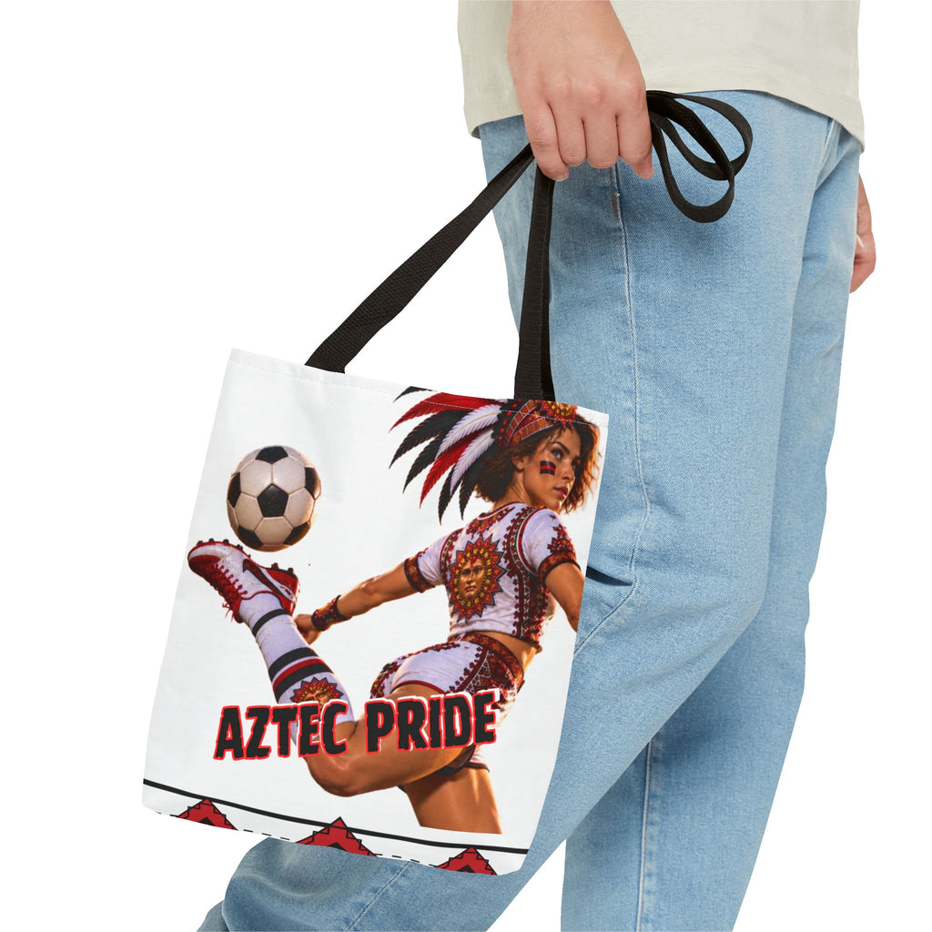 Aztec Soccer Female Warrior Tote Bag | Aztec-Inspired AI Art • Made & Shipped in the USA • 🚚 FREE USA Shipping • FREE Personalization