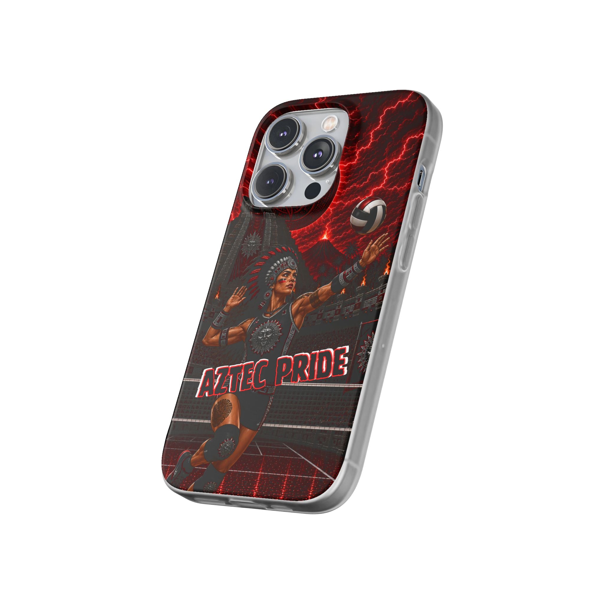 Aztec Volleyball Warrior – Flexi Phone Case (iPhone & Samsung • Clear TPU • Made & Shipped in the USA • 🚚 FREE USA Shipping • Personalized Option)