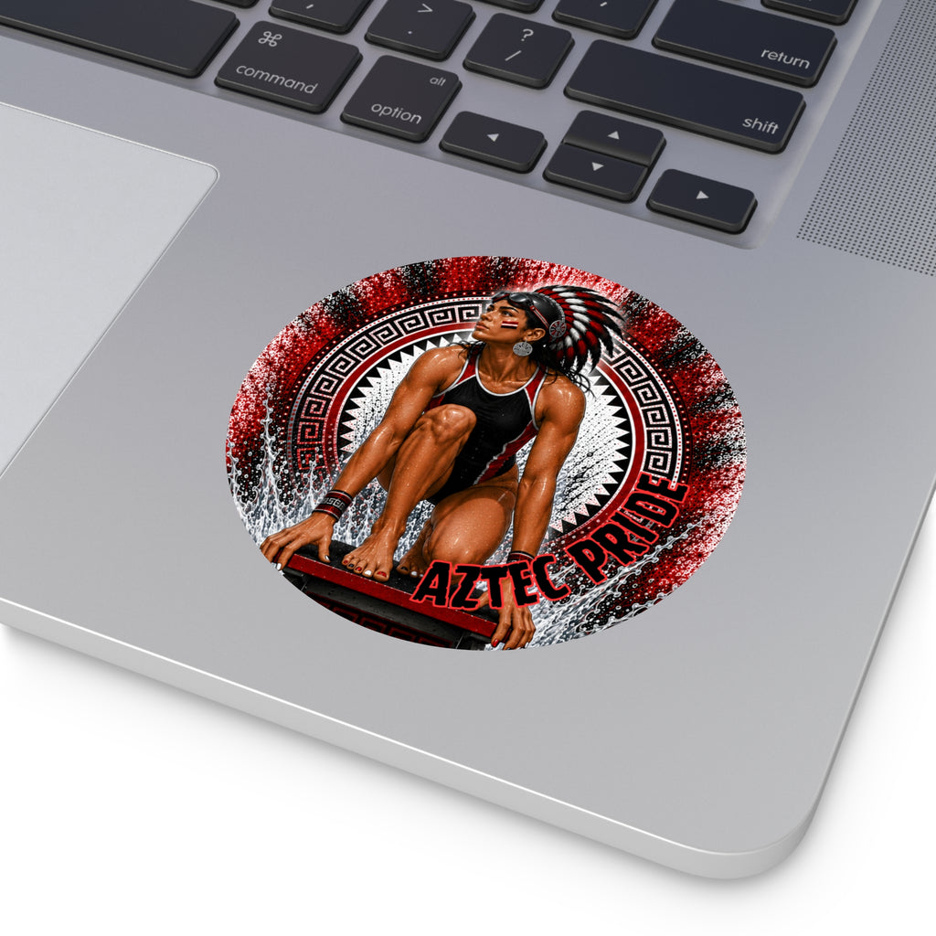 Aztec Swim & Dive Warrior Round Vinyl Sticker 2”–6” | Made & Shipped in the USA • 🚚 FREE USA Shipping • Personalized Option