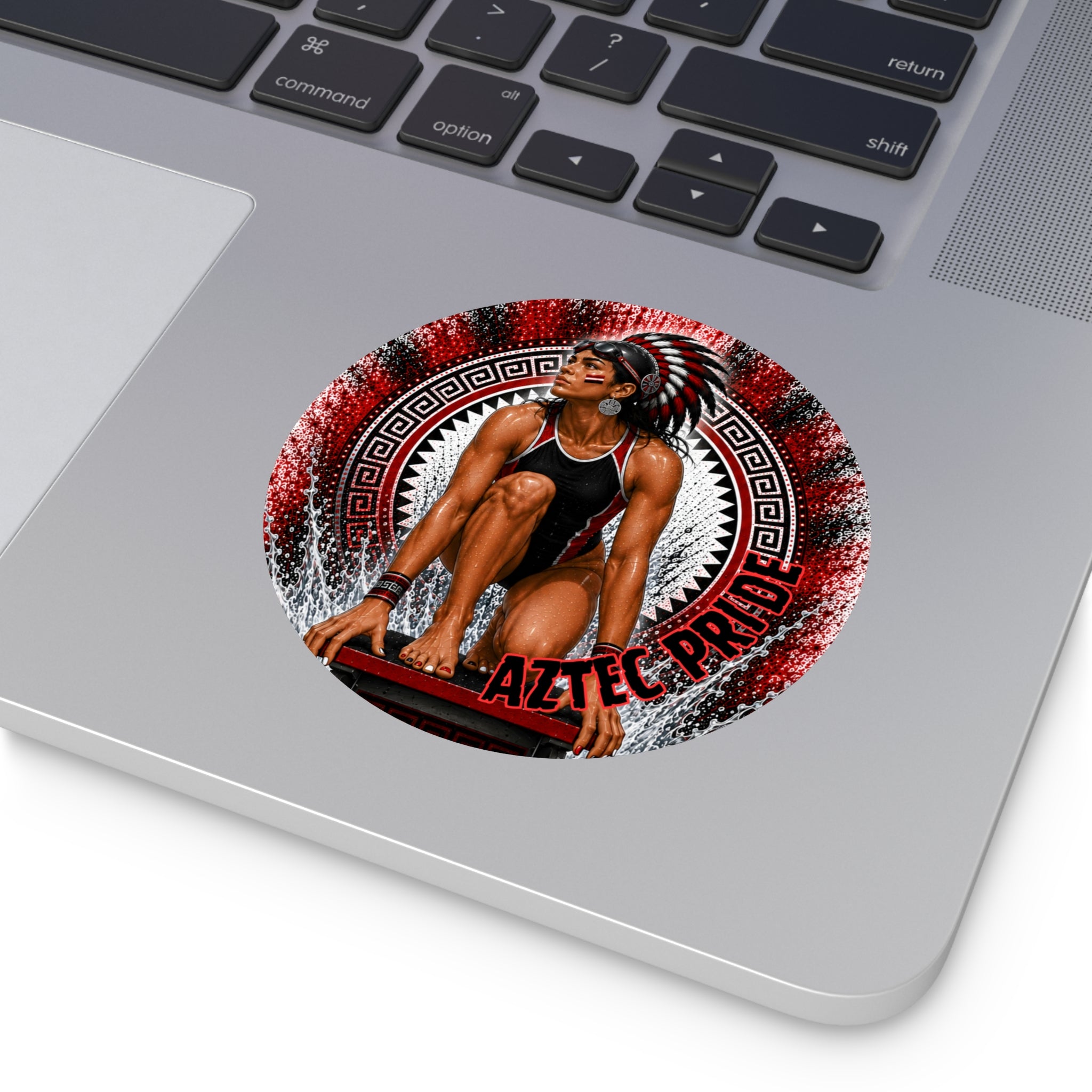 Aztec Swim & Dive Warrior Round Vinyl Sticker 2”–6” | Made & Shipped in the USA • 🚚 FREE USA Shipping • Personalized Option
