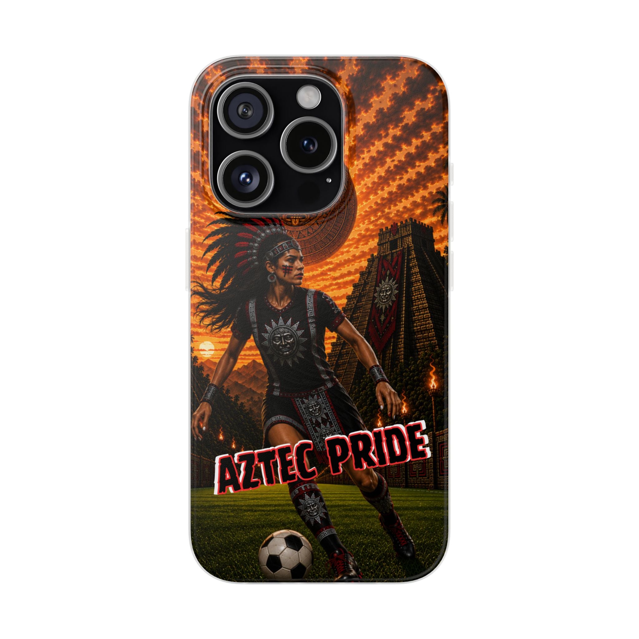 Aztec Soccer Female Warrior – Flexi Phone Case (iPhone & Samsung • Clear TPU • Made & Shipped in the USA • 🚚 FREE USA Shipping • Personalized Option)