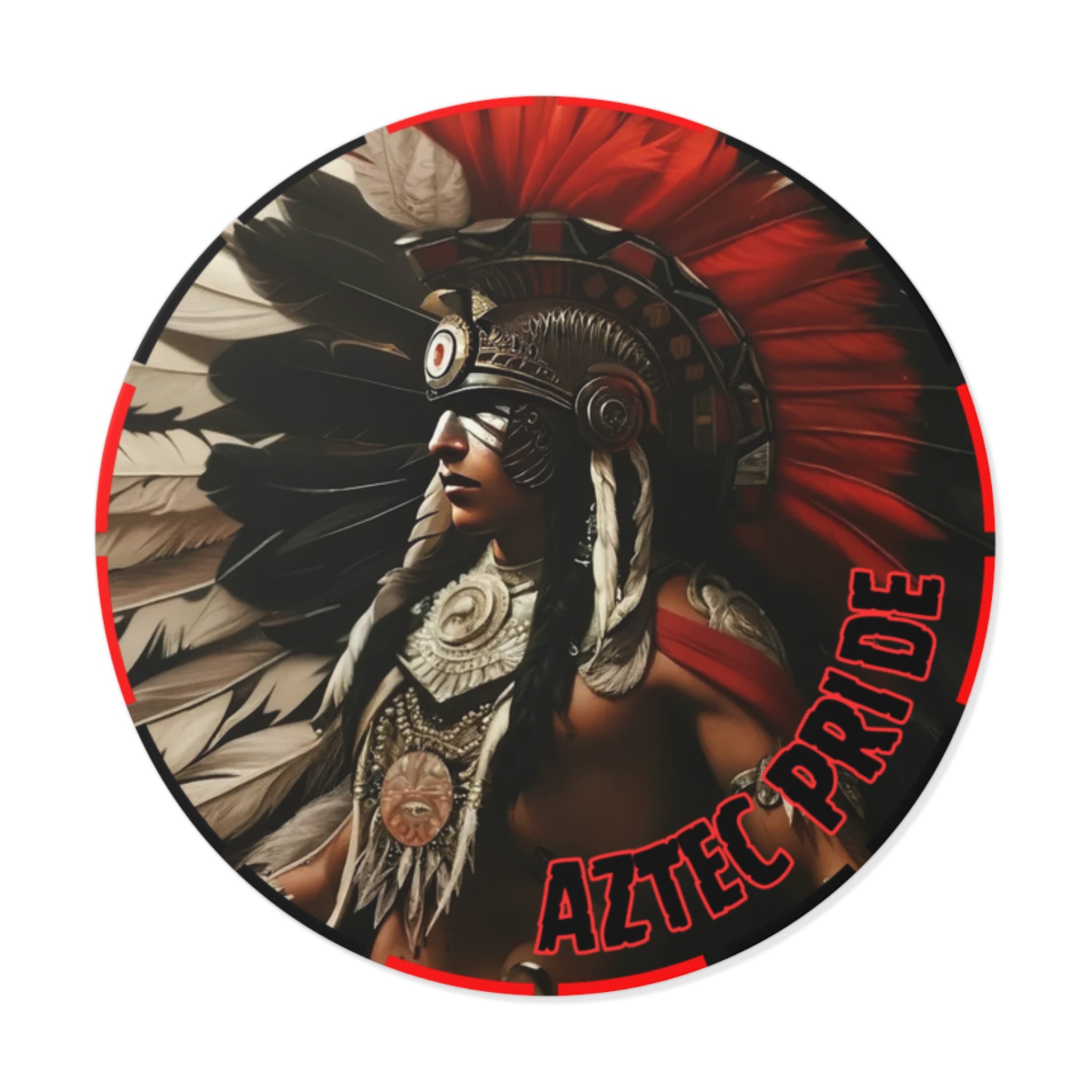 Aztec Fierce Warrior Round Vinyl Sticker – Waterproof Matte Decal (2”–6”)
