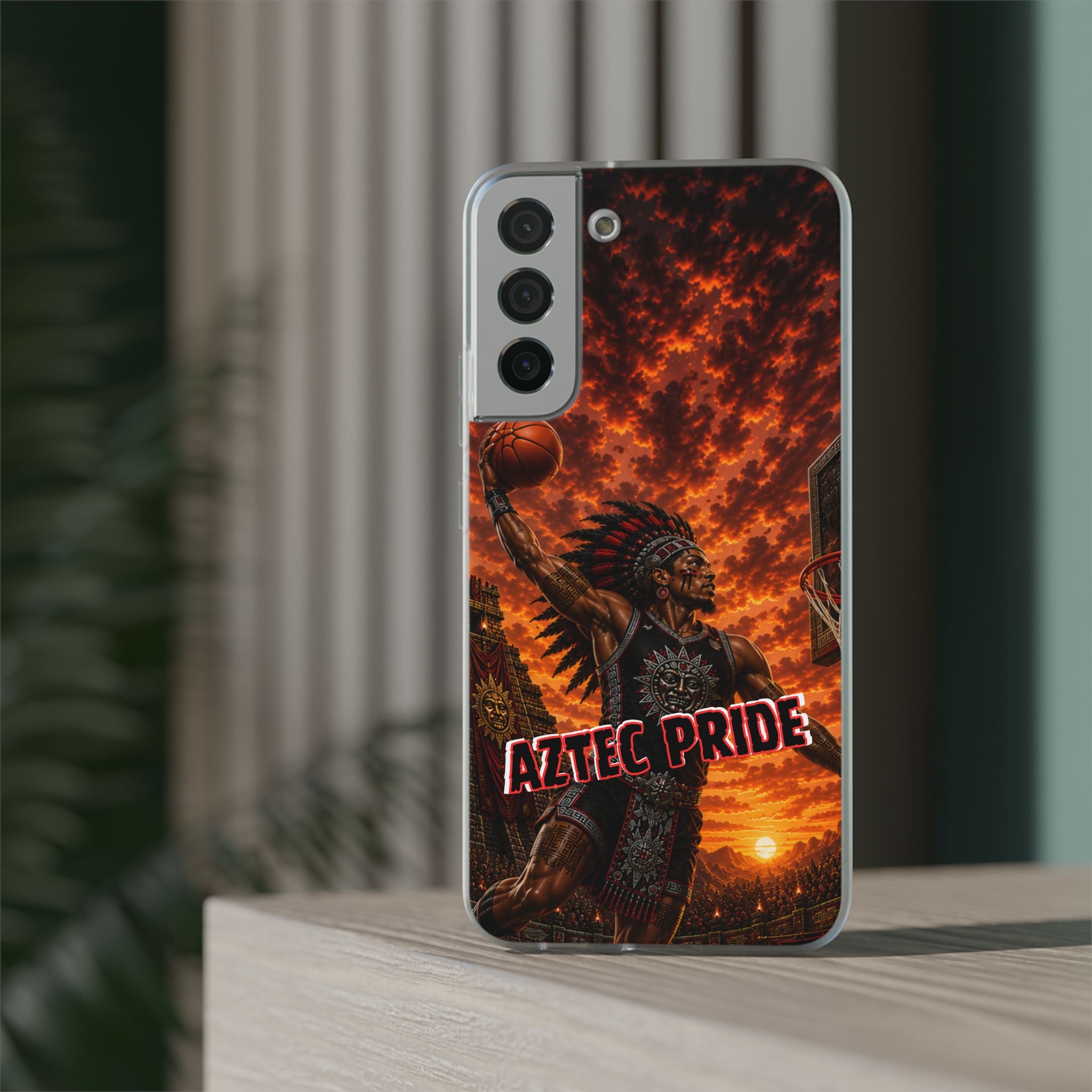 Aztec Basketball Male Warrior – Flexi Phone Case (iPhone & Samsung • Clear TPU • Made & Shipped in the USA • 🚚 FREE USA Shipping • Personalized Option)