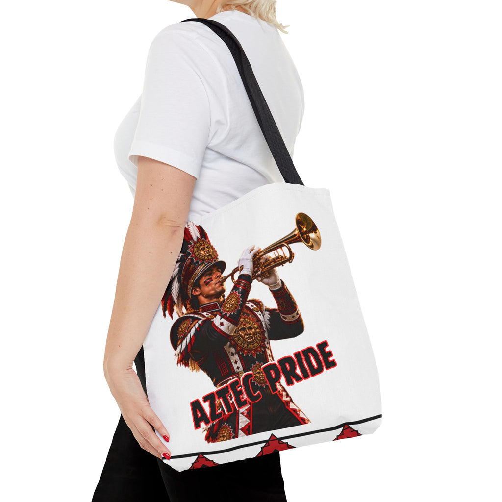 Aztec Trumpet Warrior Tote Bag | Aztec-Inspired AI Art • Made & Shipped in the USA • 🚚 FREE USA Shipping • FREE Personalization