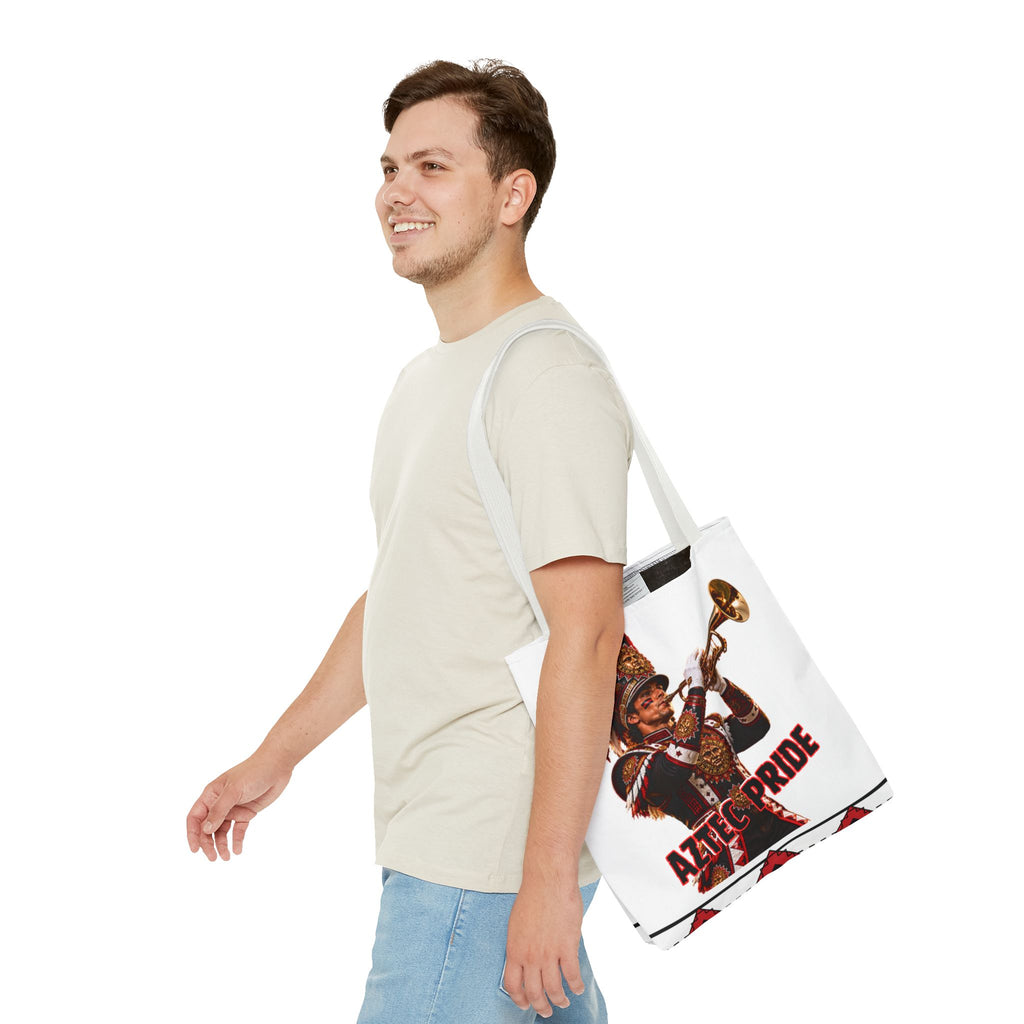 Aztec Trumpet Warrior Tote Bag | Aztec-Inspired AI Art • Made & Shipped in the USA • 🚚 FREE USA Shipping • FREE Personalization