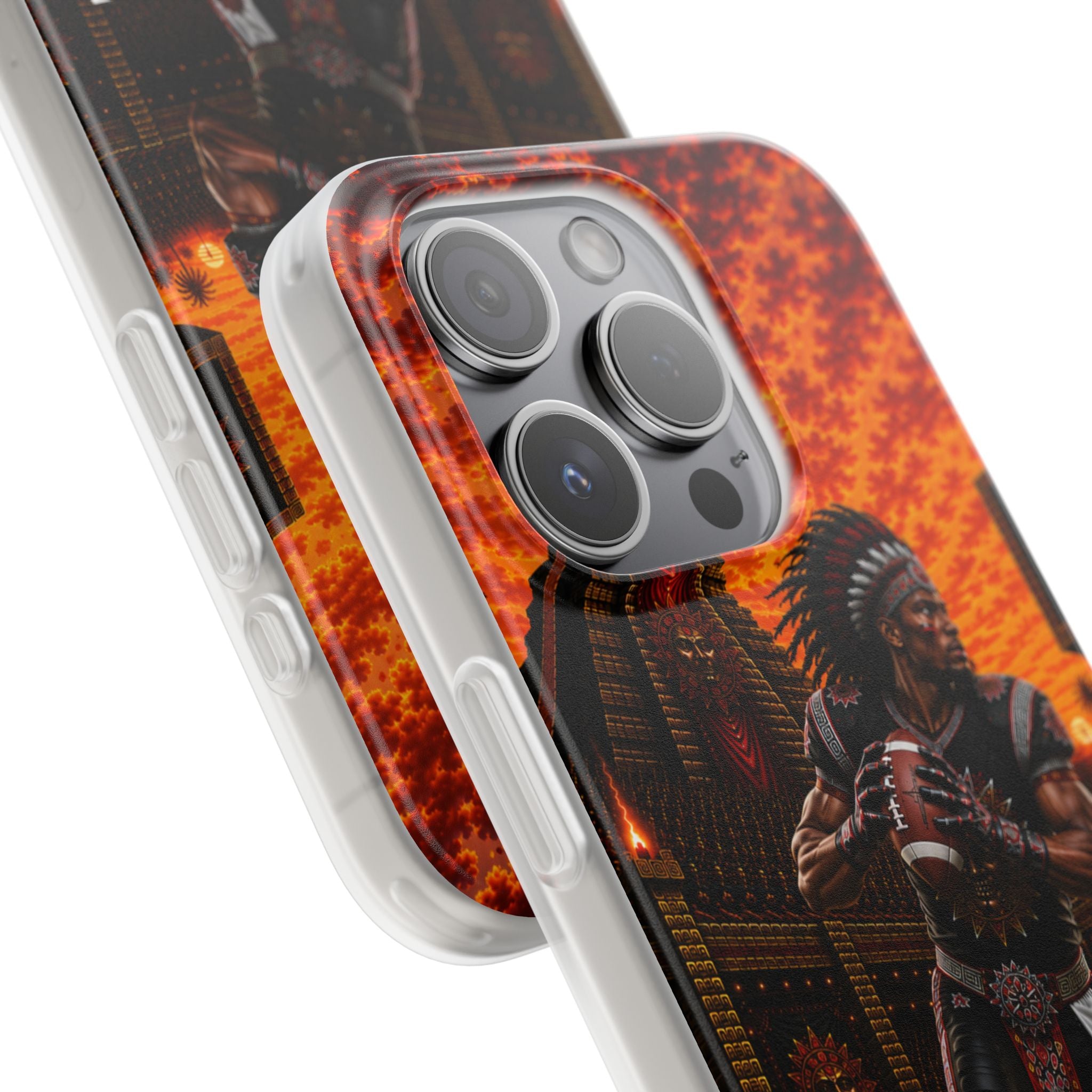 Aztec Football Warrior – Flexi Phone Case (iPhone & Samsung • Clear TPU • Made & Shipped in the USA • 🚚 FREE USA Shipping • Personalized Option)