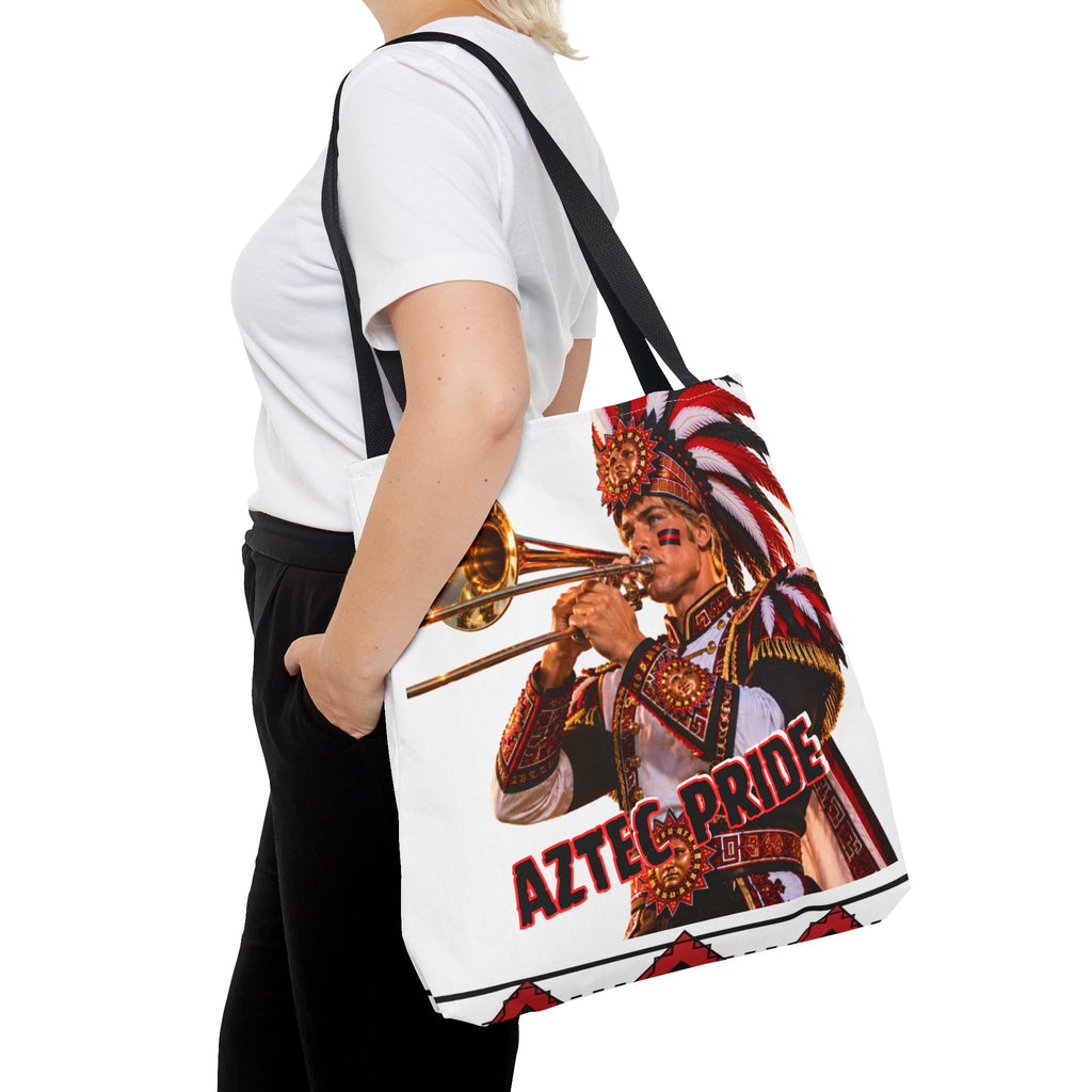 Aztec Trombone Warrior Tote Bag | Aztec-Inspired AI Art • Made & Shipped in the USA • 🚚 FREE USA Shipping • FREE Personalization