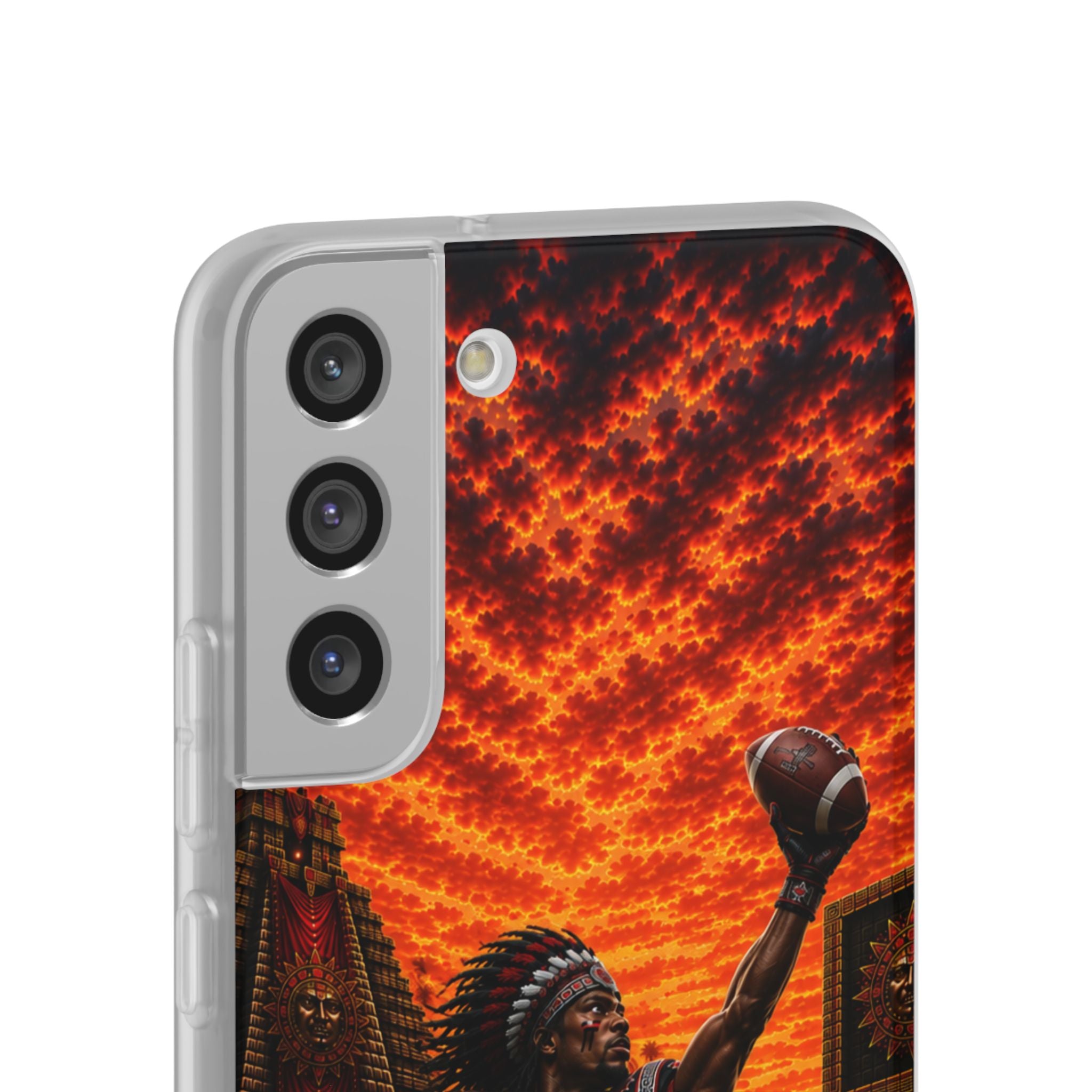 Aztec Football Warrior – Flexi Phone Case (iPhone & Samsung • Clear TPU • Made & Shipped in the USA • 🚚 FREE USA Shipping • Personalized Option)