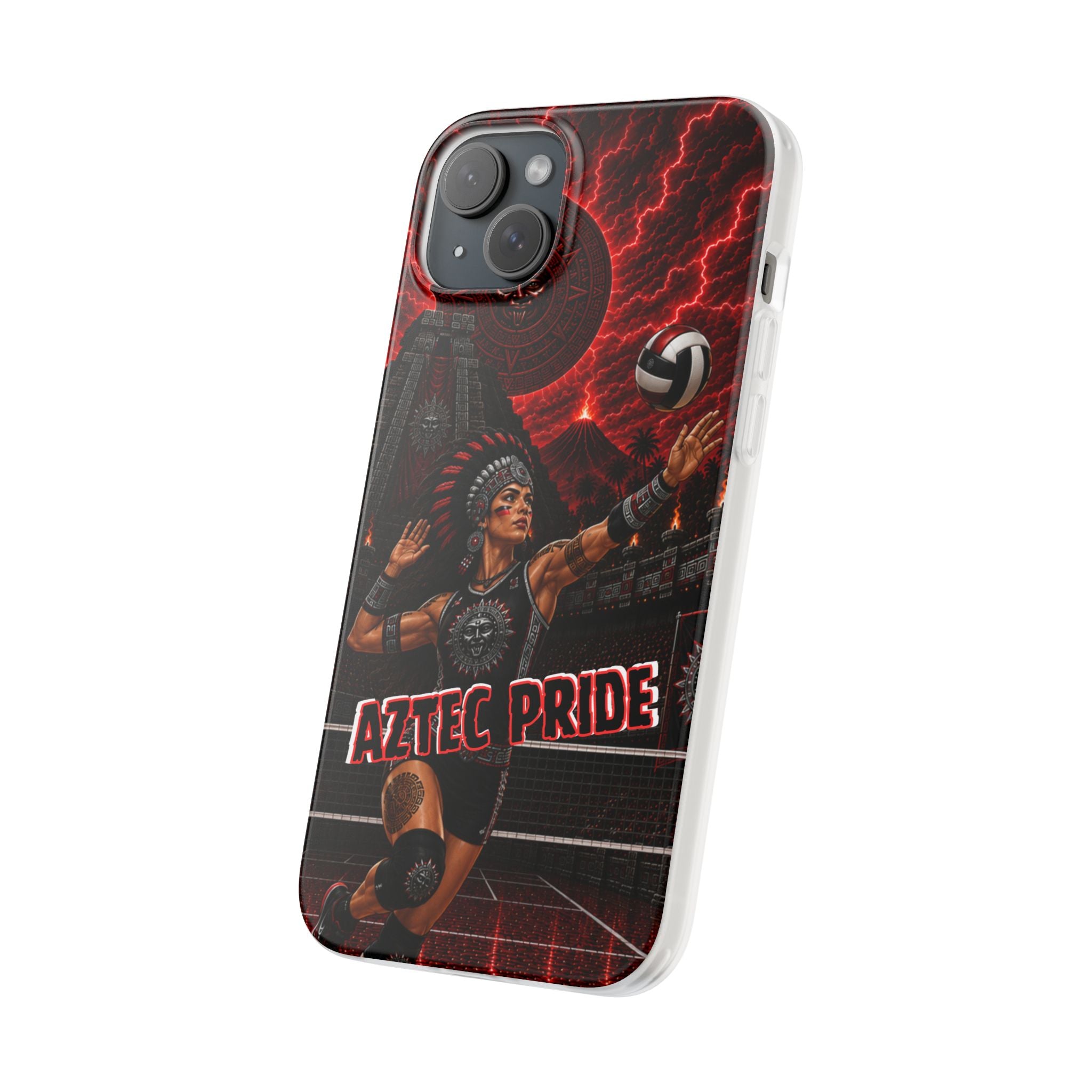 Aztec Volleyball Warrior – Flexi Phone Case (iPhone & Samsung • Clear TPU • Made & Shipped in the USA • 🚚 FREE USA Shipping • Personalized Option)