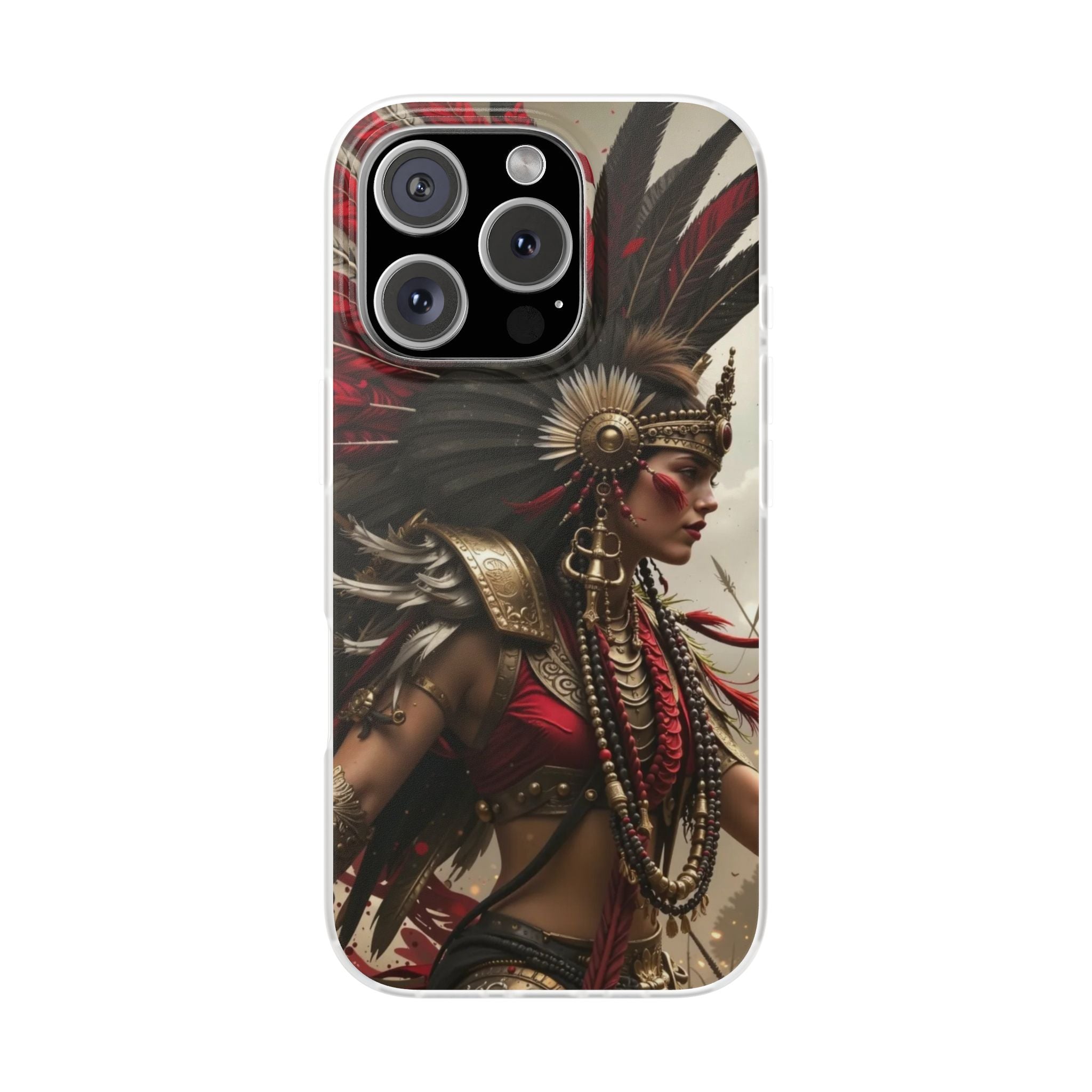 Aztec Warrior Queen – Flexi Phone Case (iPhone & Samsung • Clear TPU • Made in USA • Personalized Option)