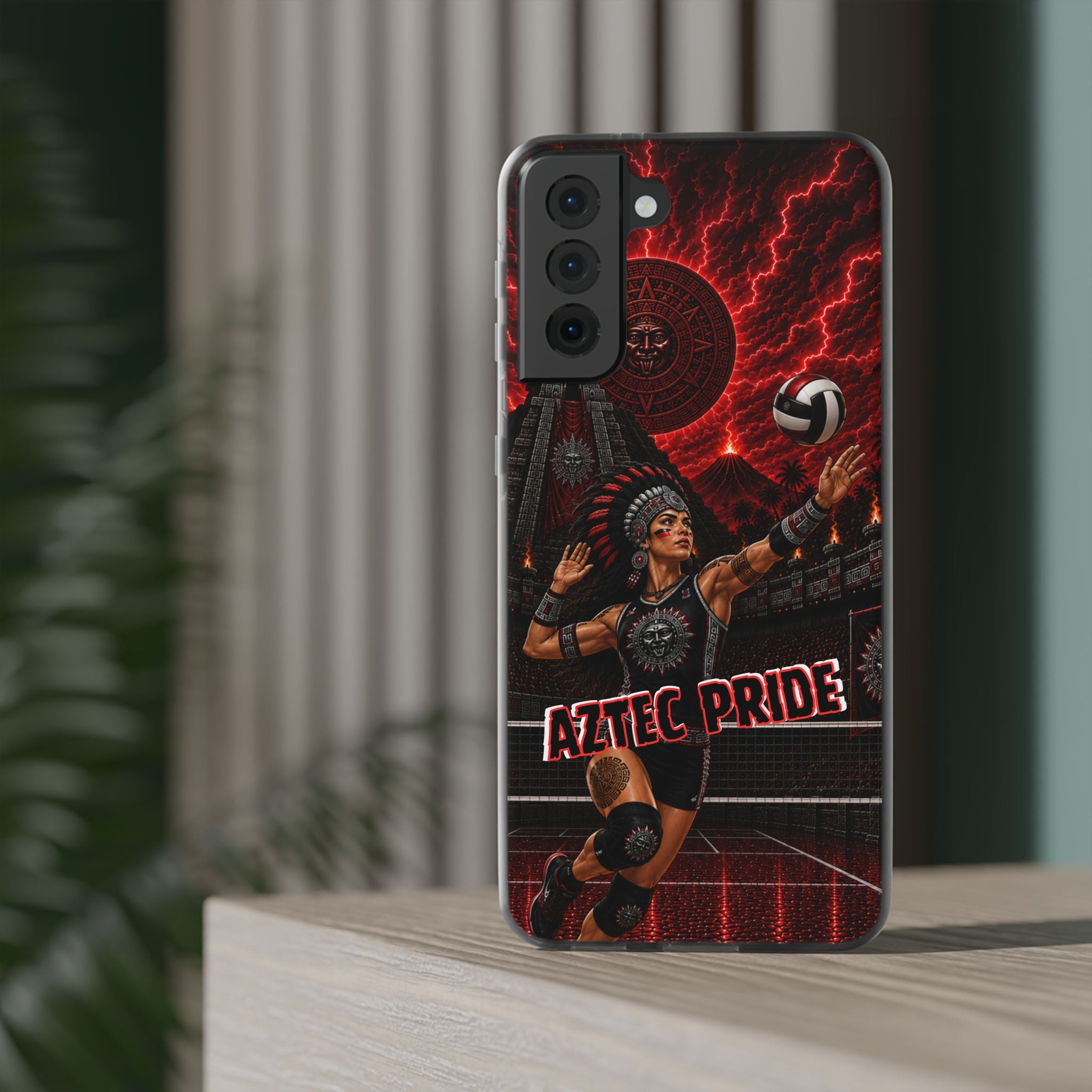 Aztec Volleyball Warrior – Flexi Phone Case (iPhone & Samsung • Clear TPU • Made & Shipped in the USA • 🚚 FREE USA Shipping • Personalized Option)