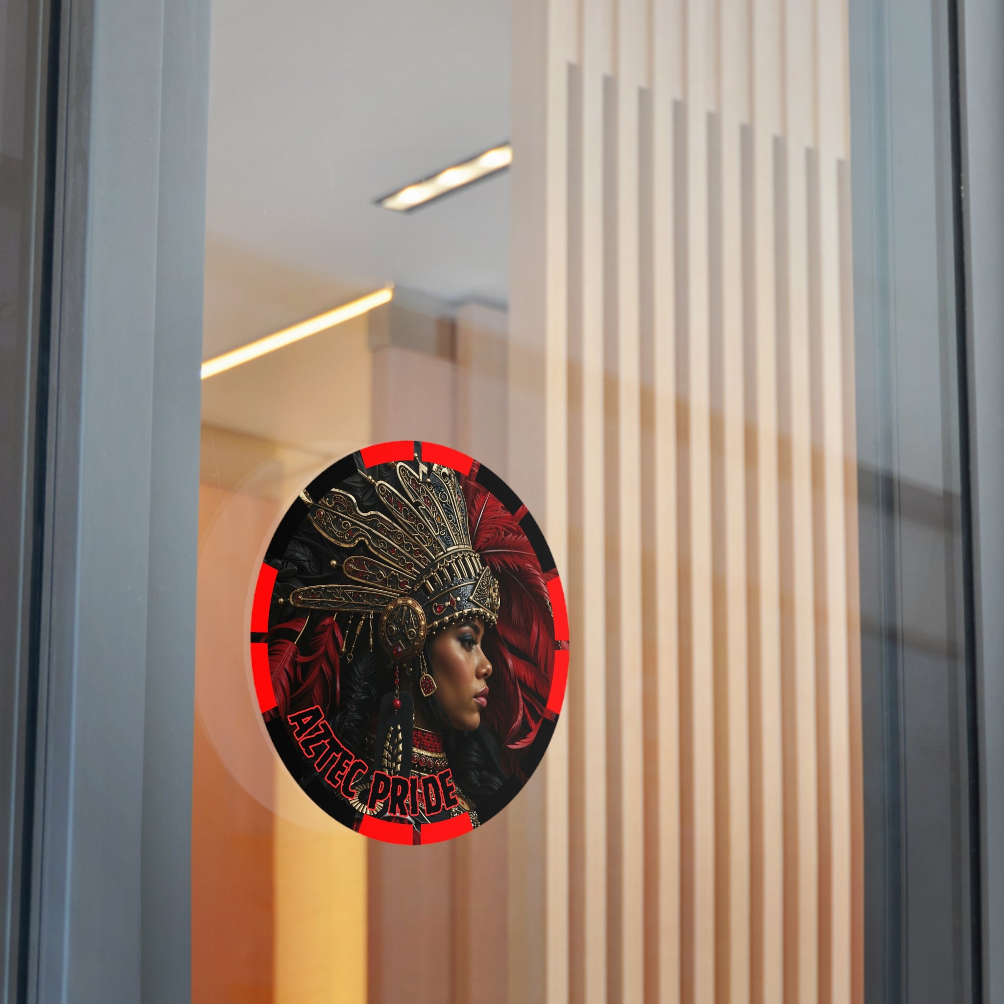 Aztec Lioness Queen Round Vinyl Sticker – Waterproof Matte Decal (2”–6”)
