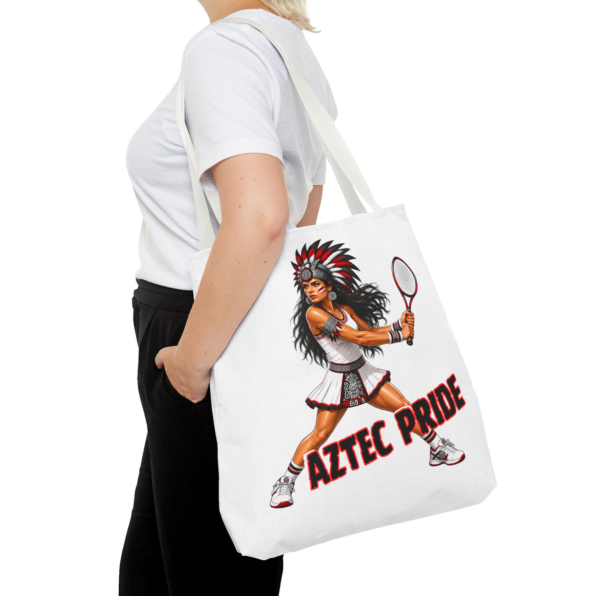 Aztec Tennis Female Warrior Tote Bag | Aztec-Inspired AI Art • Made & Shipped in the USA • 🚚 FREE USA Shipping • FREE Personalization