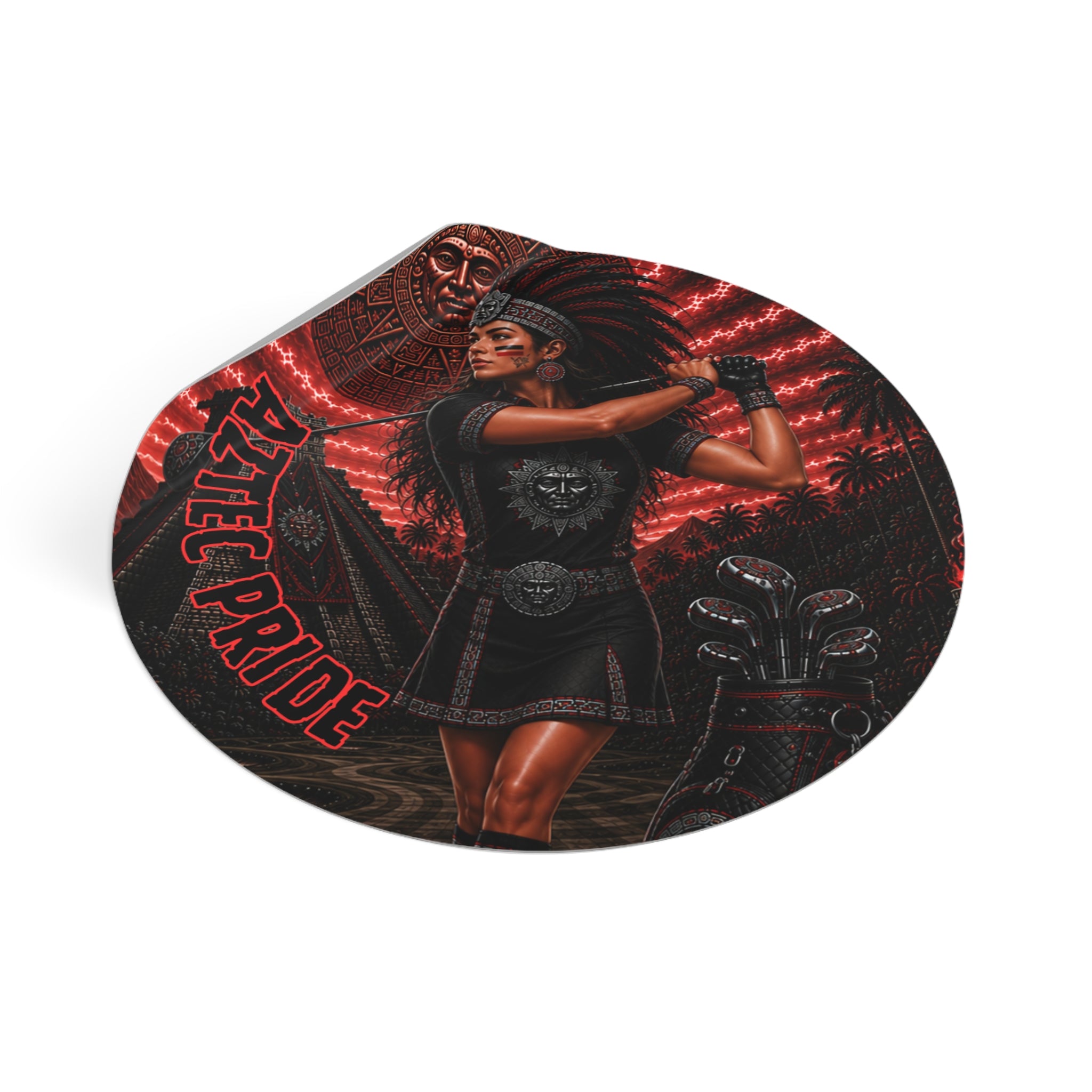 Aztec Golf Female Warrior Round Vinyl Sticker 2”–6” | Made & Shipped in the USA • 🚚 FREE USA Shipping • Personalized Option