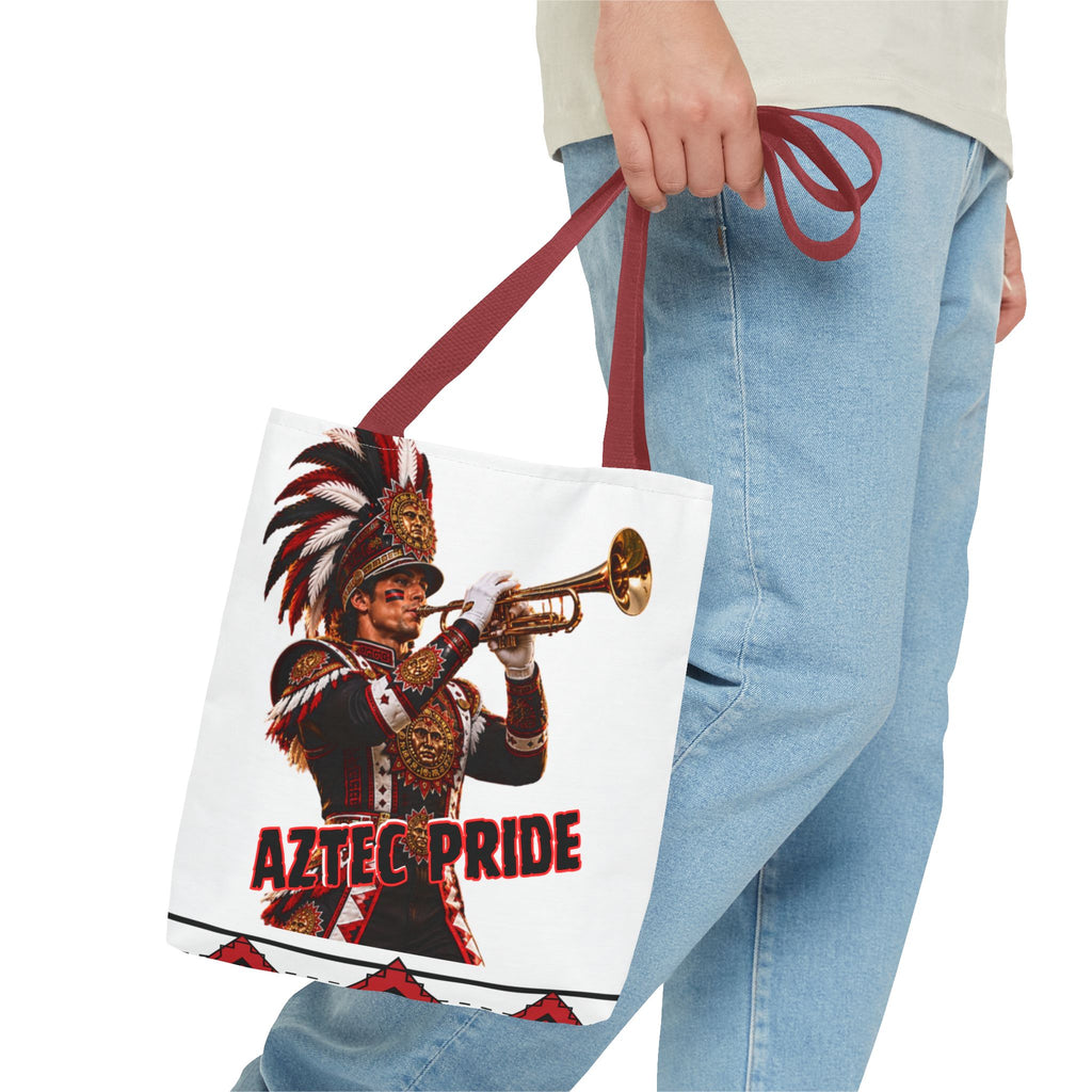 Aztec Trumpet Warrior Tote Bag | Aztec-Inspired AI Art • Made & Shipped in the USA • 🚚 FREE USA Shipping • FREE Personalization