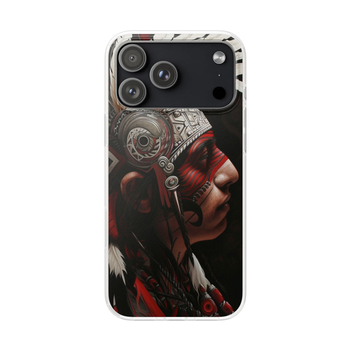 Aztec Warrior King – Flexi Phone Case (iPhone & Samsung • Clear TPU • Made in USA • Personalized Option)