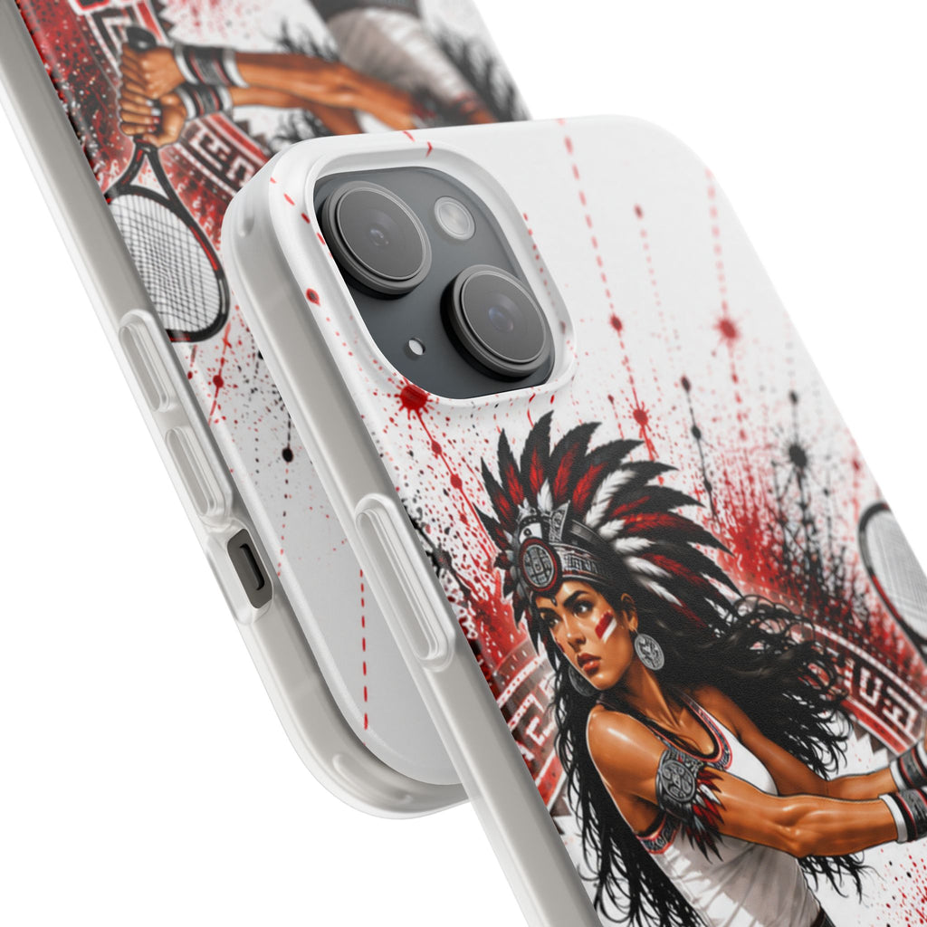 Aztec Tennis Female Warrior – Flexi Phone Case (iPhone & Samsung • Clear TPU • Made & Shipped in the USA • 🚚 FREE USA Shipping • Personalized Option)