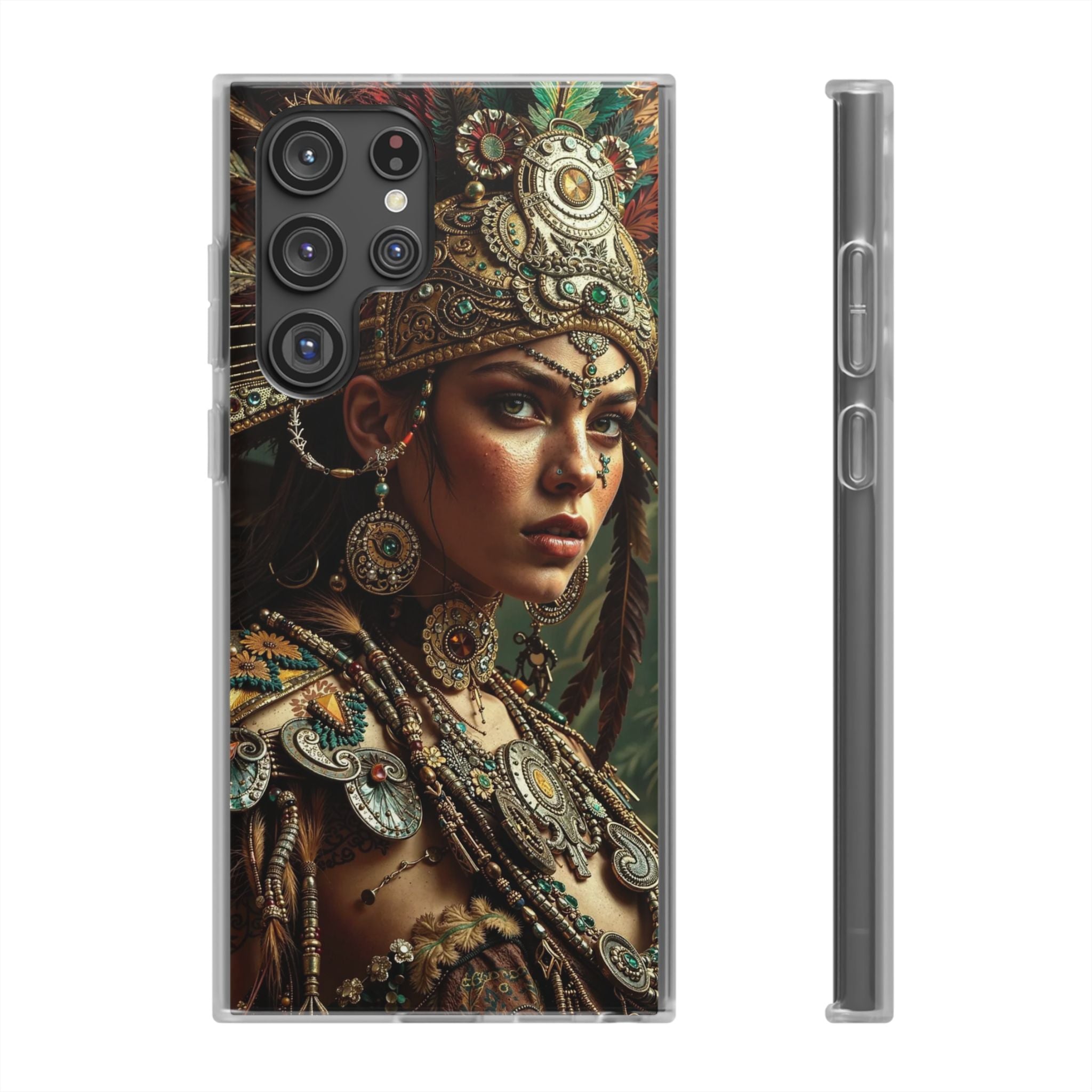 Aztec Warrior Goddess – Flexi Phone Case (iPhone & Samsung • Clear TPU • Made in USA • Personalized Option)