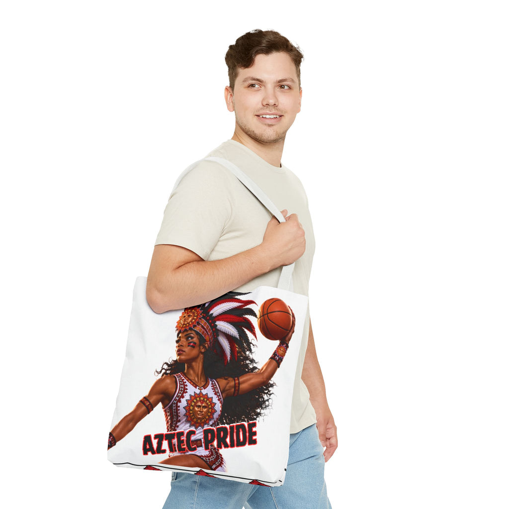 Aztec Basketball Black Female Warrior Tote Bag | Aztec-Inspired AI Art • Made & Shipped in the USA • 🚚 FREE USA Shipping • FREE Personalization