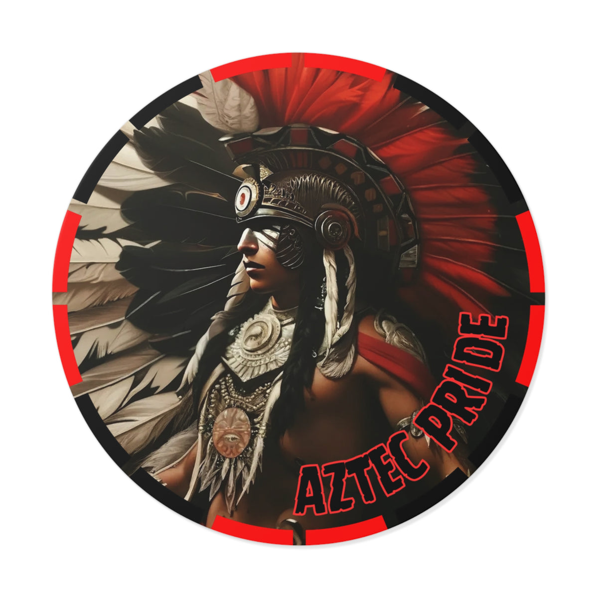 Aztec Fierce Warrior Round Vinyl Sticker – Waterproof Matte Decal (2”–6”)