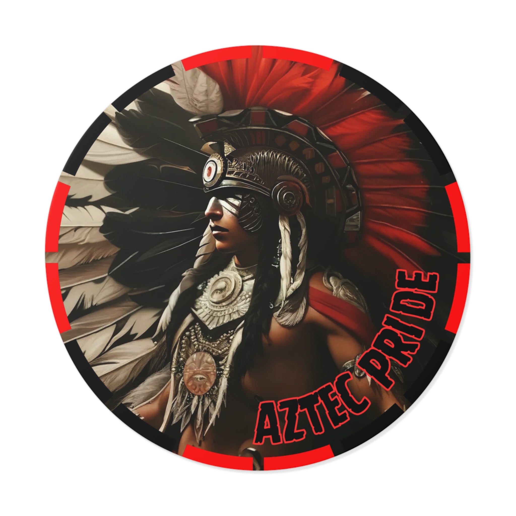 Aztec Fierce Warrior Round Vinyl Sticker – Waterproof Matte Decal (2”–6”)