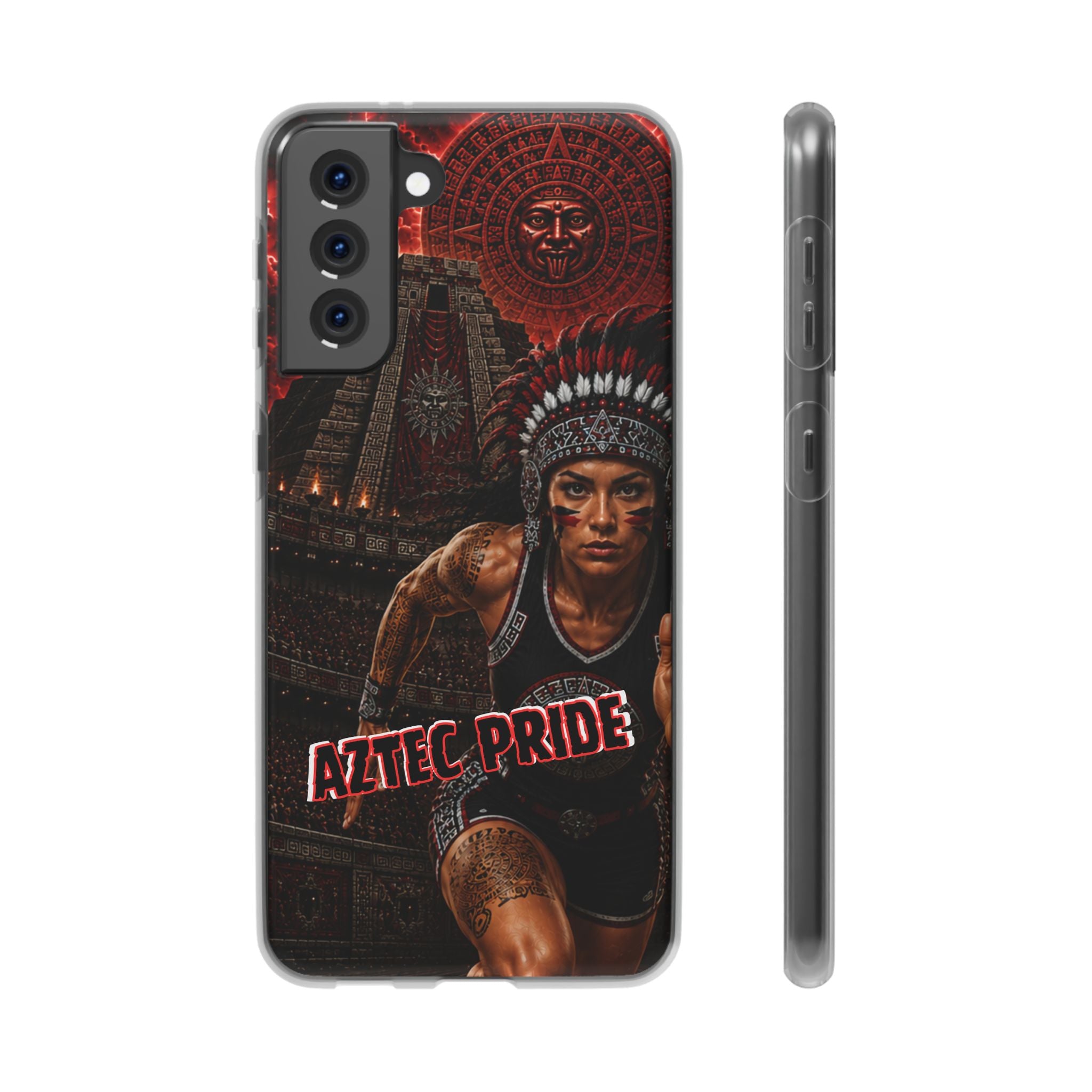 Aztec Track & Field Female Warrior – Flexi Phone Case (iPhone & Samsung • Clear TPU • Made & Shipped in the USA • 🚚 FREE USA Shipping • Personalized Option)