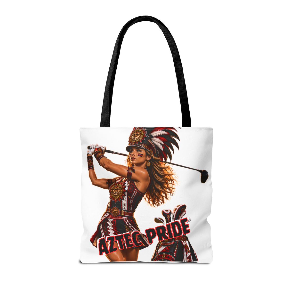 Aztec Golf Female Warrior Tote Bag | Aztec-Inspired AI Art • Made & Shipped in the USA • 🚚 FREE USA Shipping • FREE Personalization